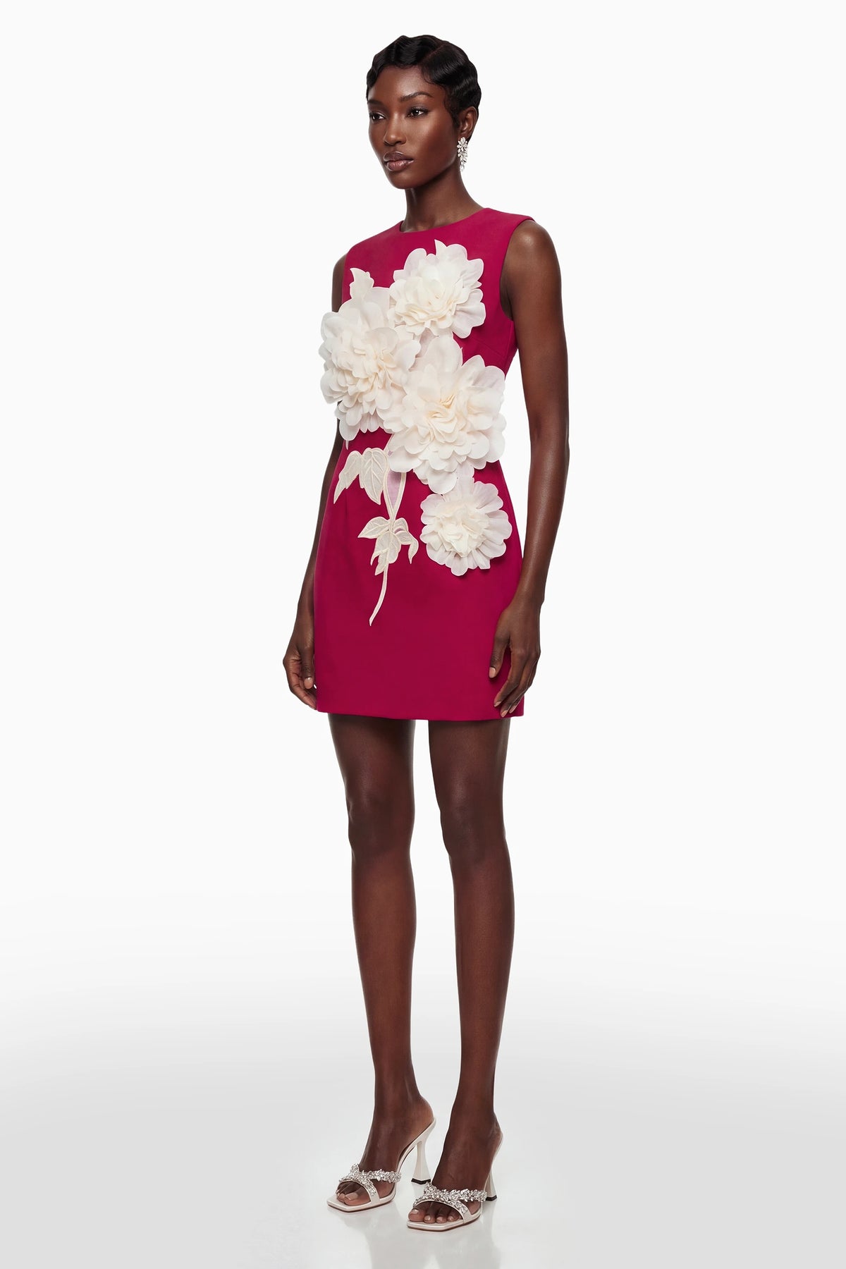 Toril Red Color Blocked 3D Petal Mini Dress