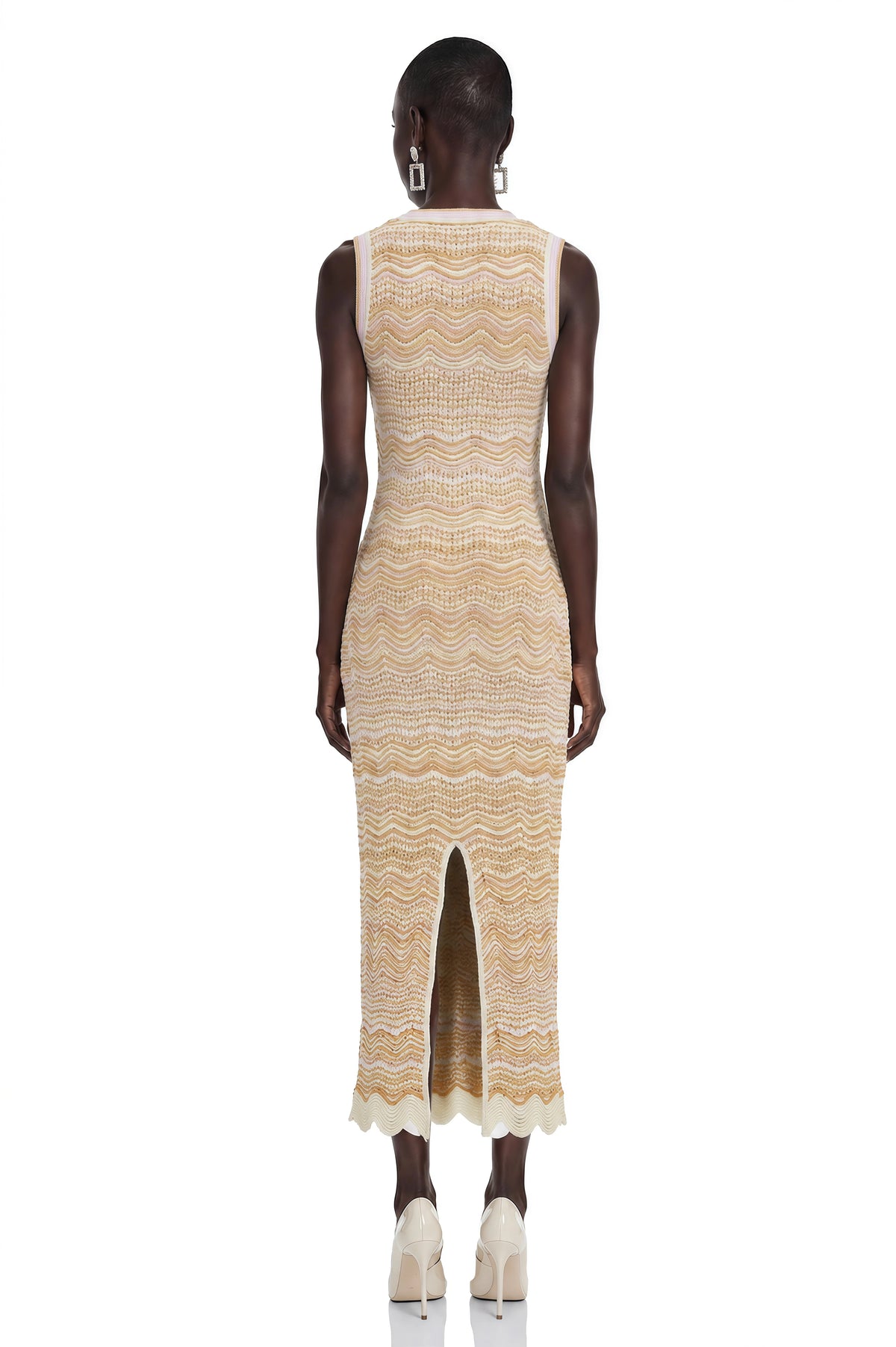 Tracy Cream Zigzag Weave Round Neck Maxi Dress