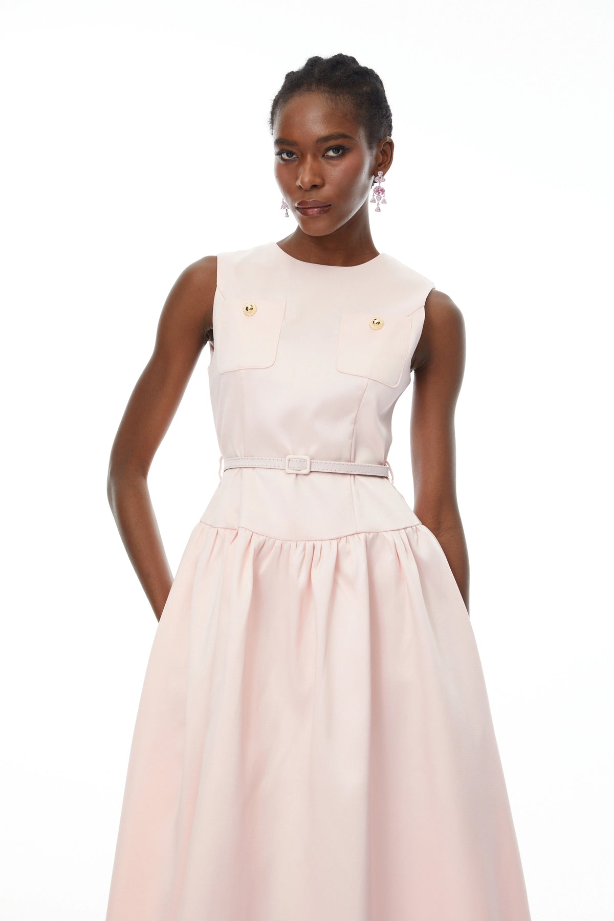 Triana Pink Belt Waist Satin Maxi Dress