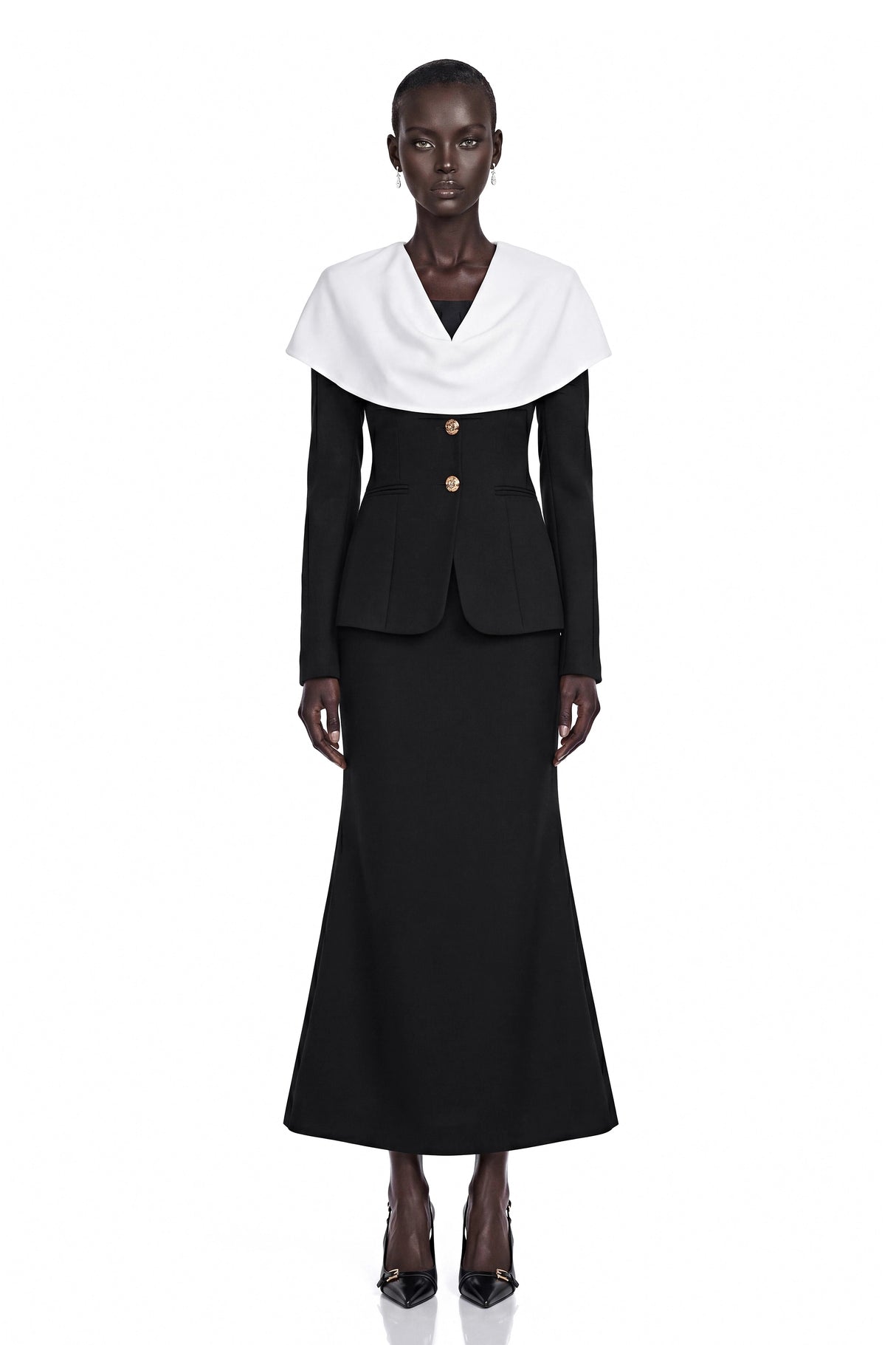 Uliana Black Color Block Fishtail Midi Dress