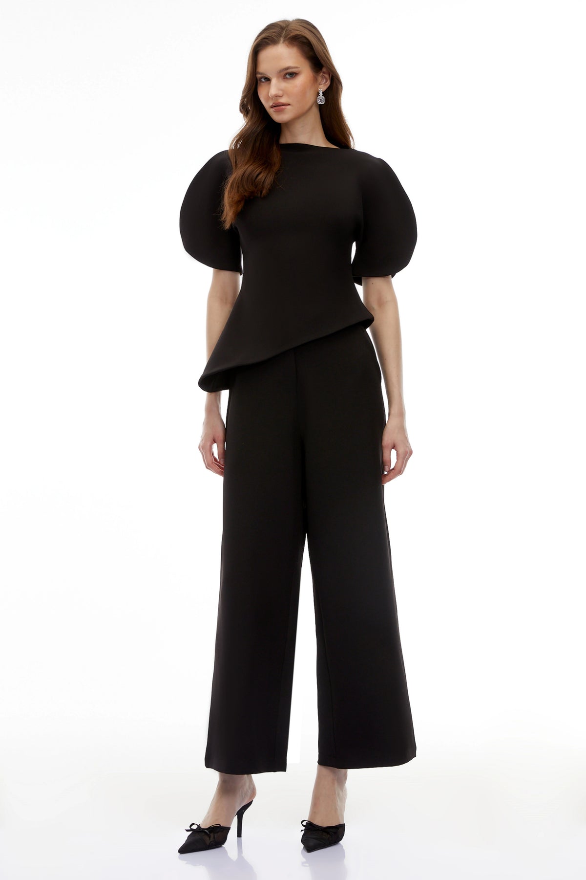 Uliana Black Puff Sleeve Top Trousers Set
