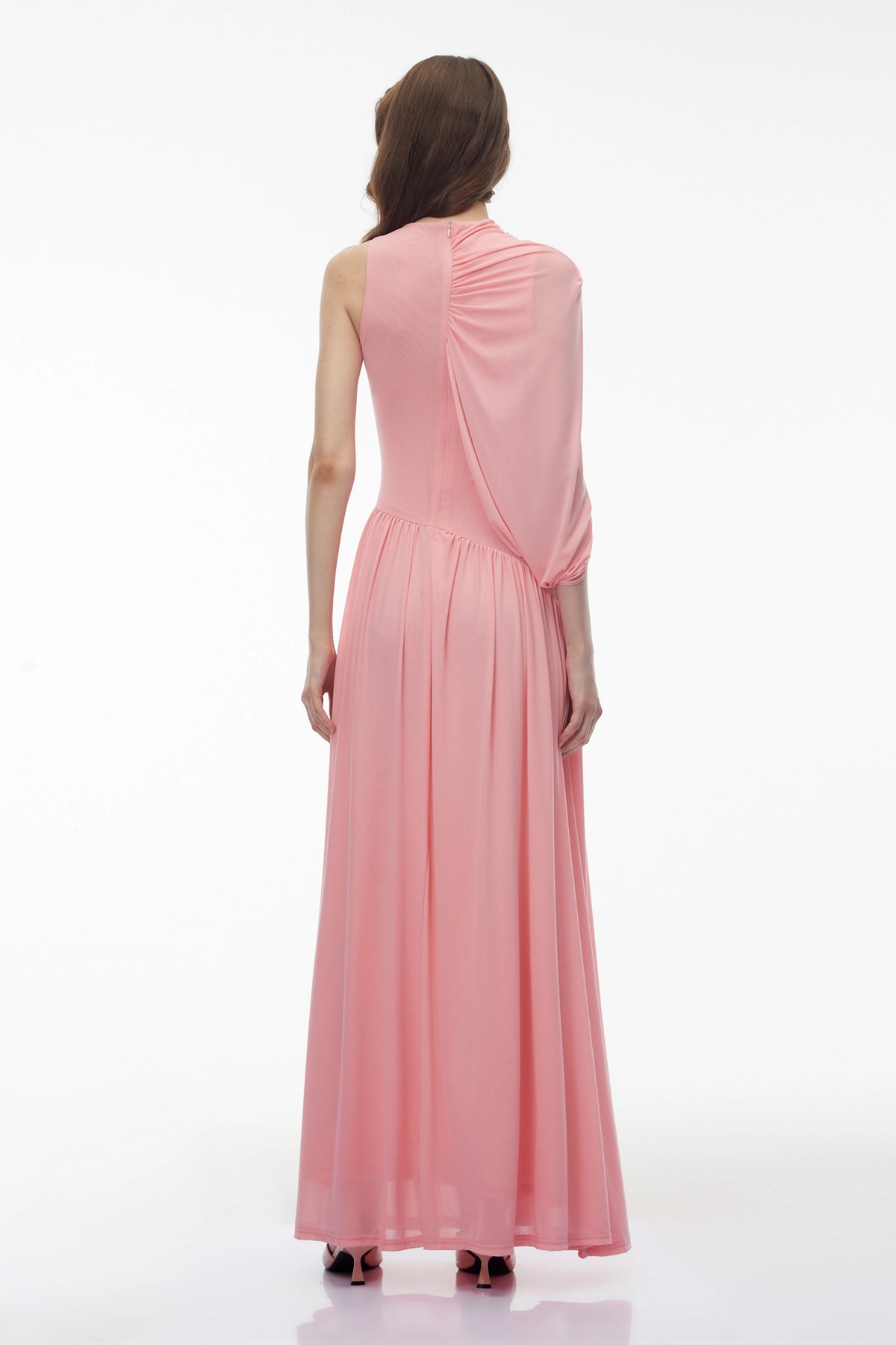 Uliana Pink One Shoulder Ruched Maxi Dress