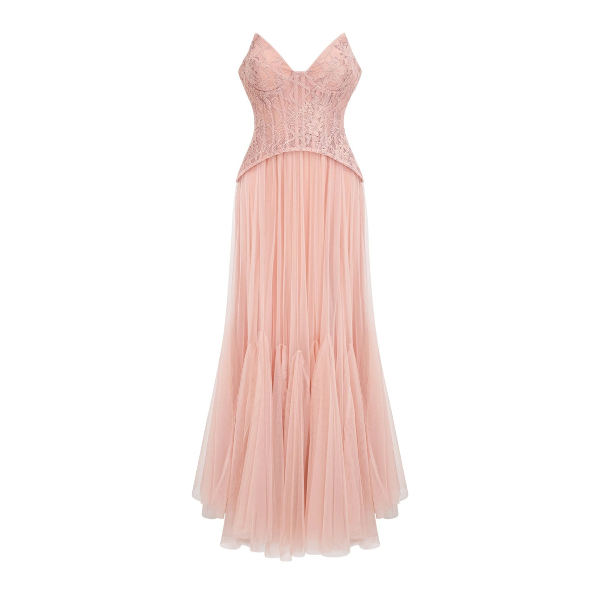 Ulrique Pink Lace Corset Tulle Maxi Dress
