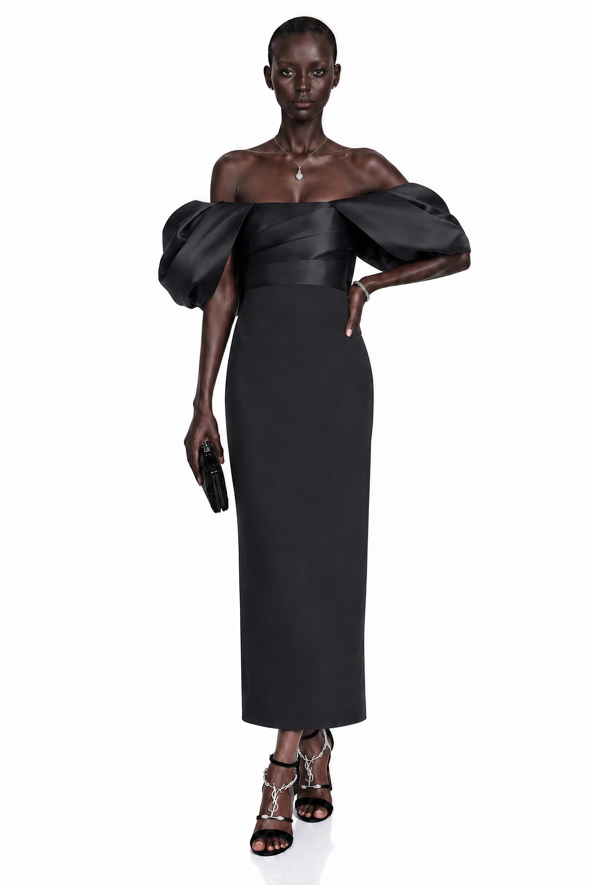 Umay Black Maxi Dress with Puffball Sleeves