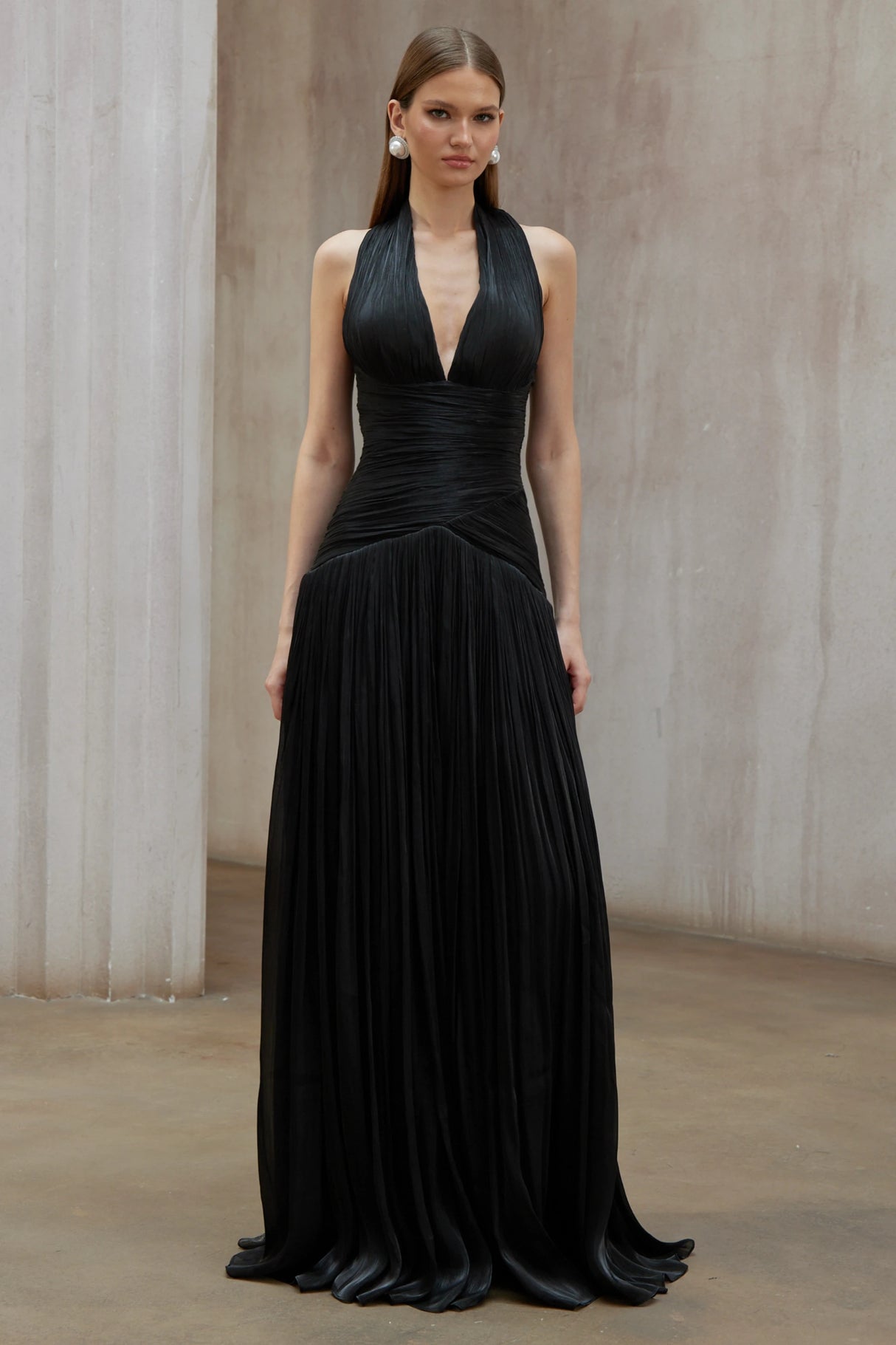 Uranie Black Gathered Maxi Dress