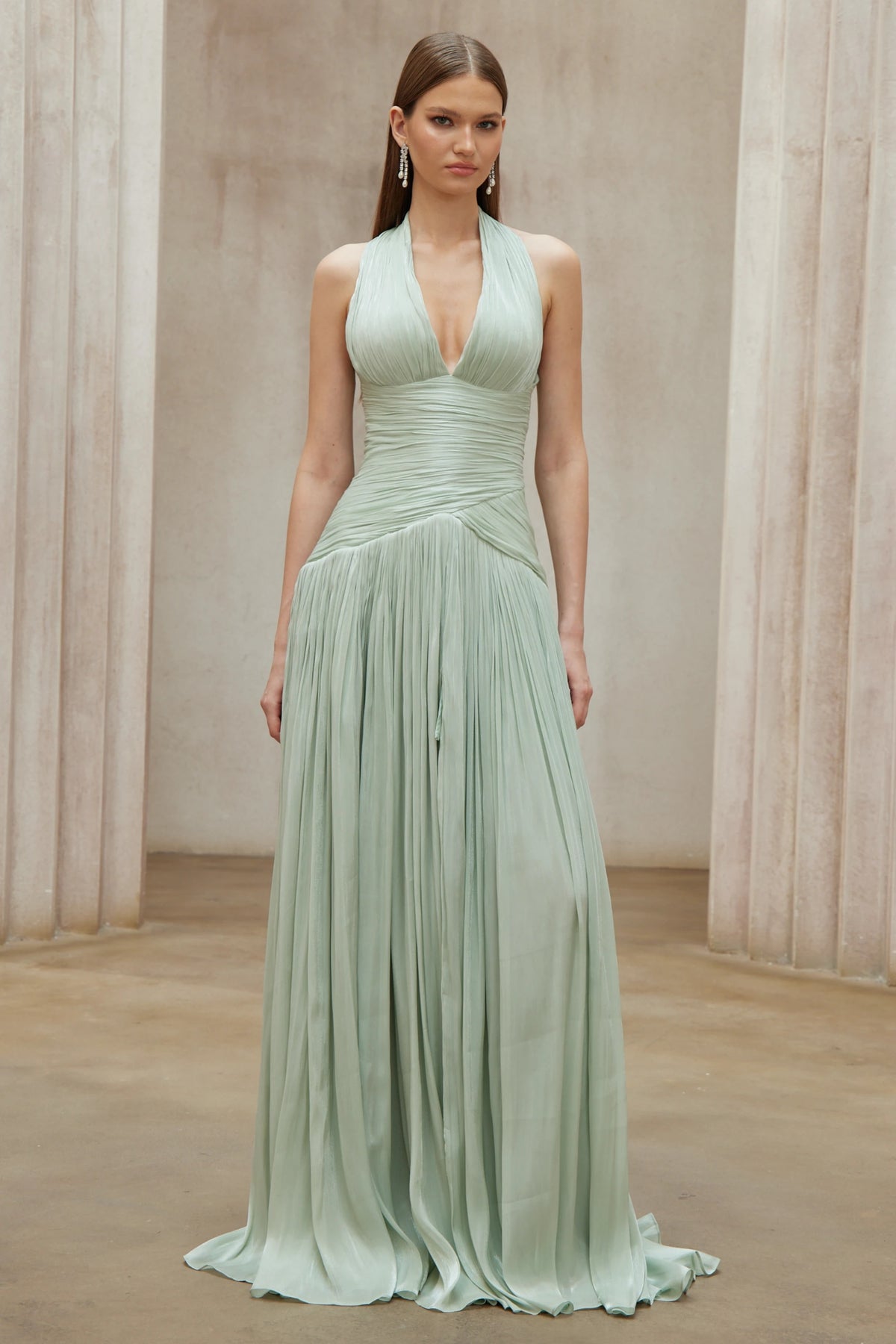 Uranie Mint Green Gathered Maxi Dress