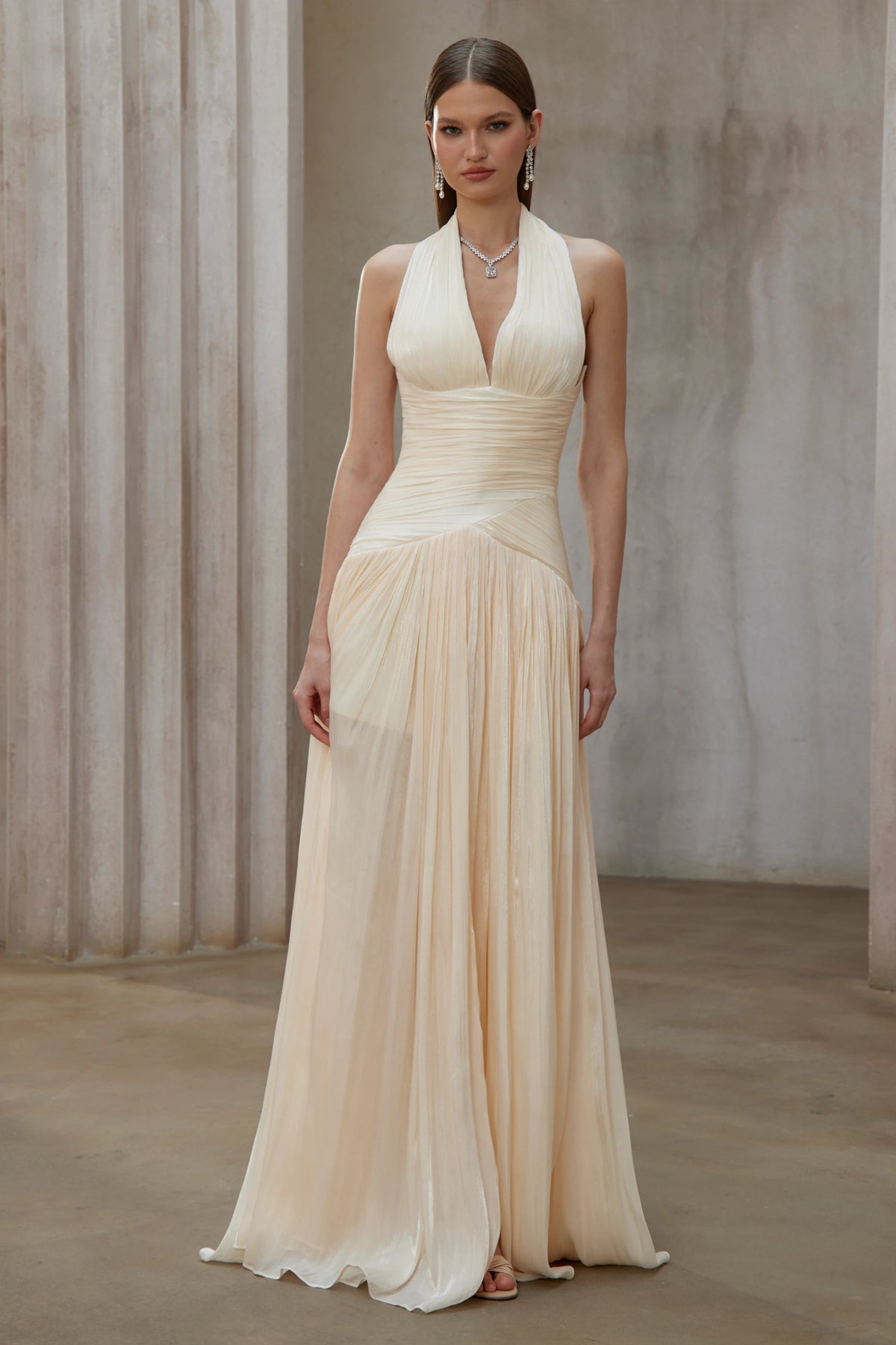 Uranie Neutral Gathered Maxi Dress