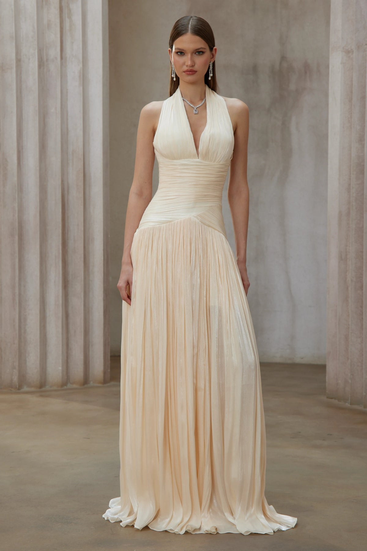 Uranie Neutral Gathered Maxi Dress