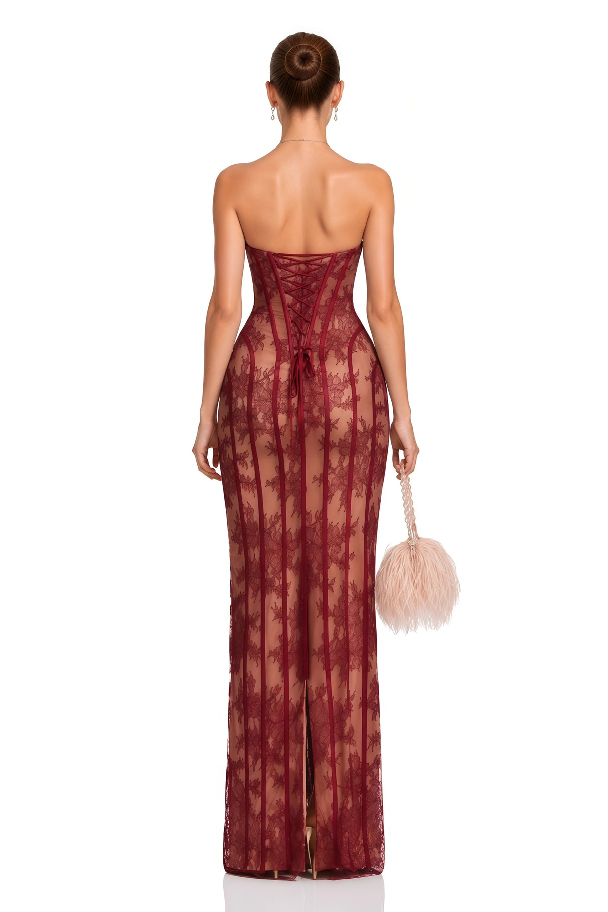 Urszula Red Floral Lace Corset Maxi Dress