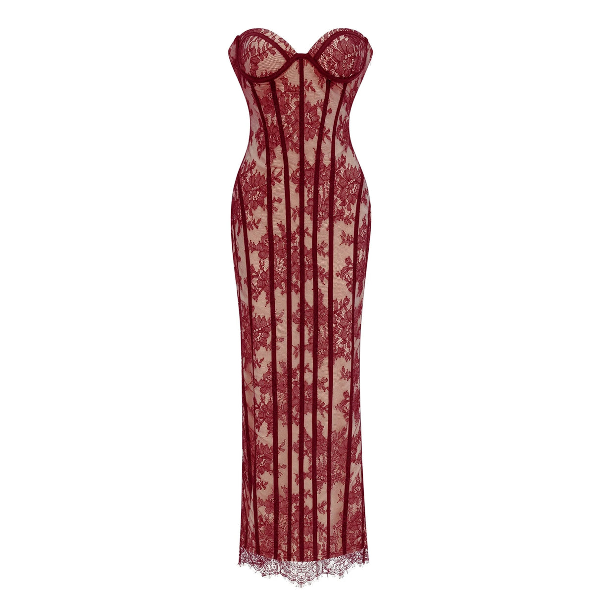 Urszula Red Floral Lace Corset Maxi Dress