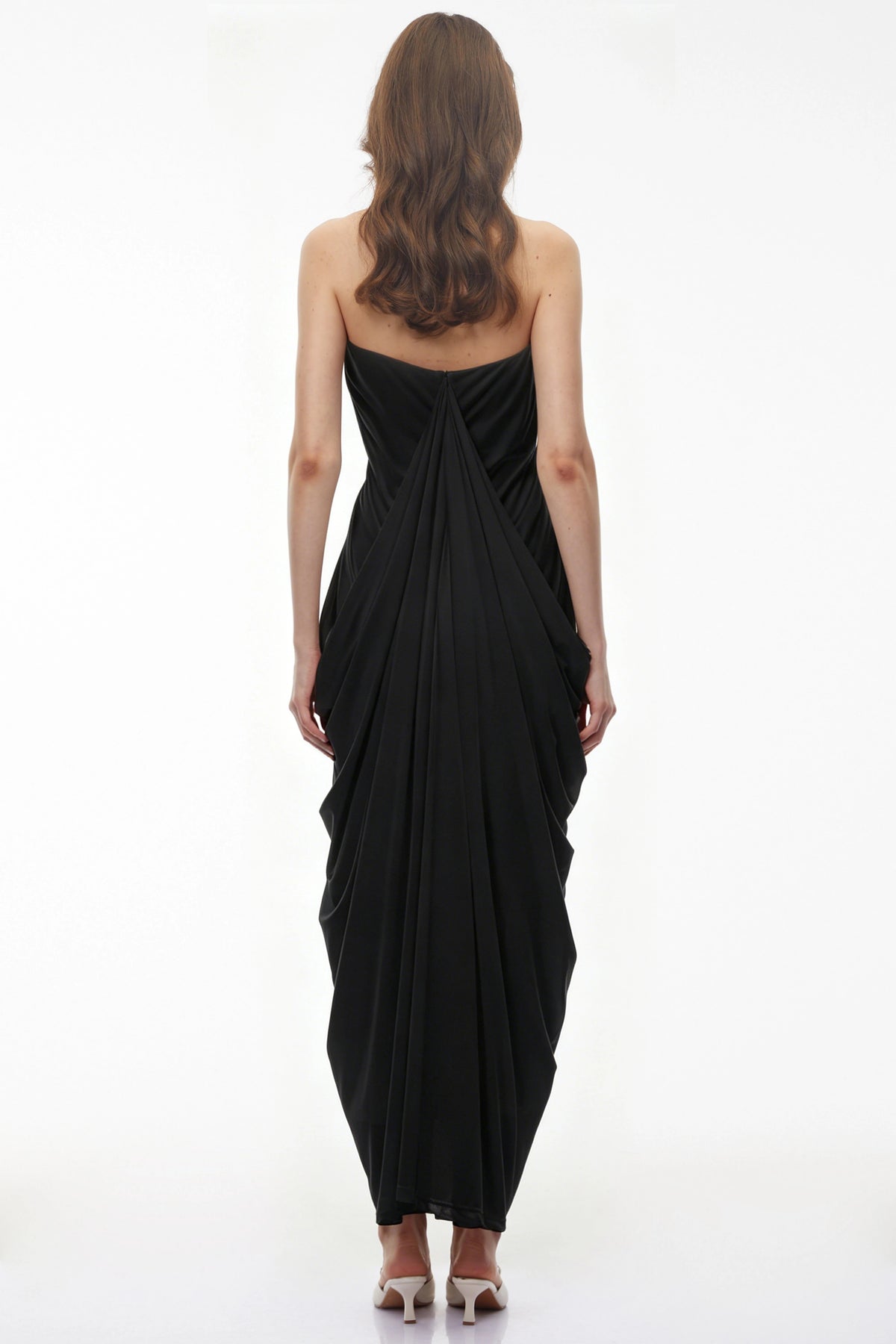 Ushas Black Halterneck Draped Maxi Dress