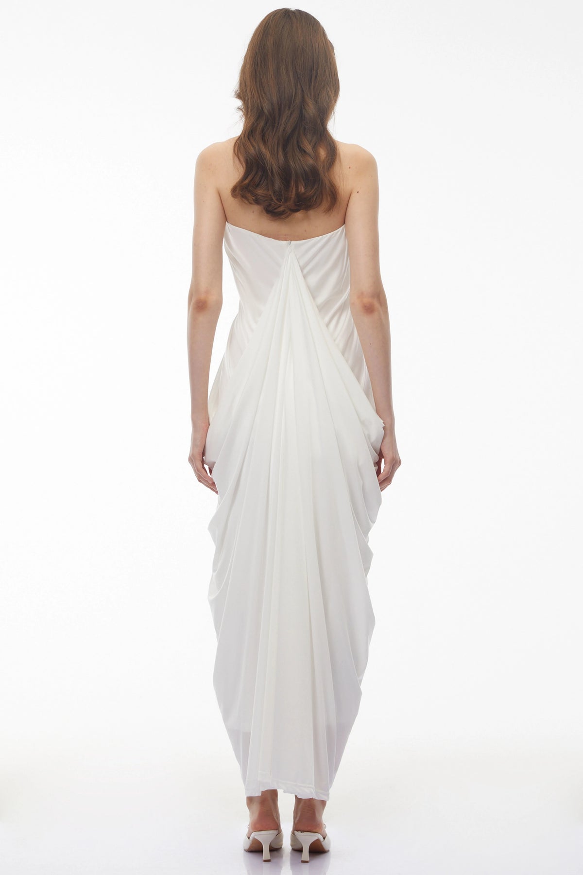 Ushas White Halterneck Draped Maxi Dress