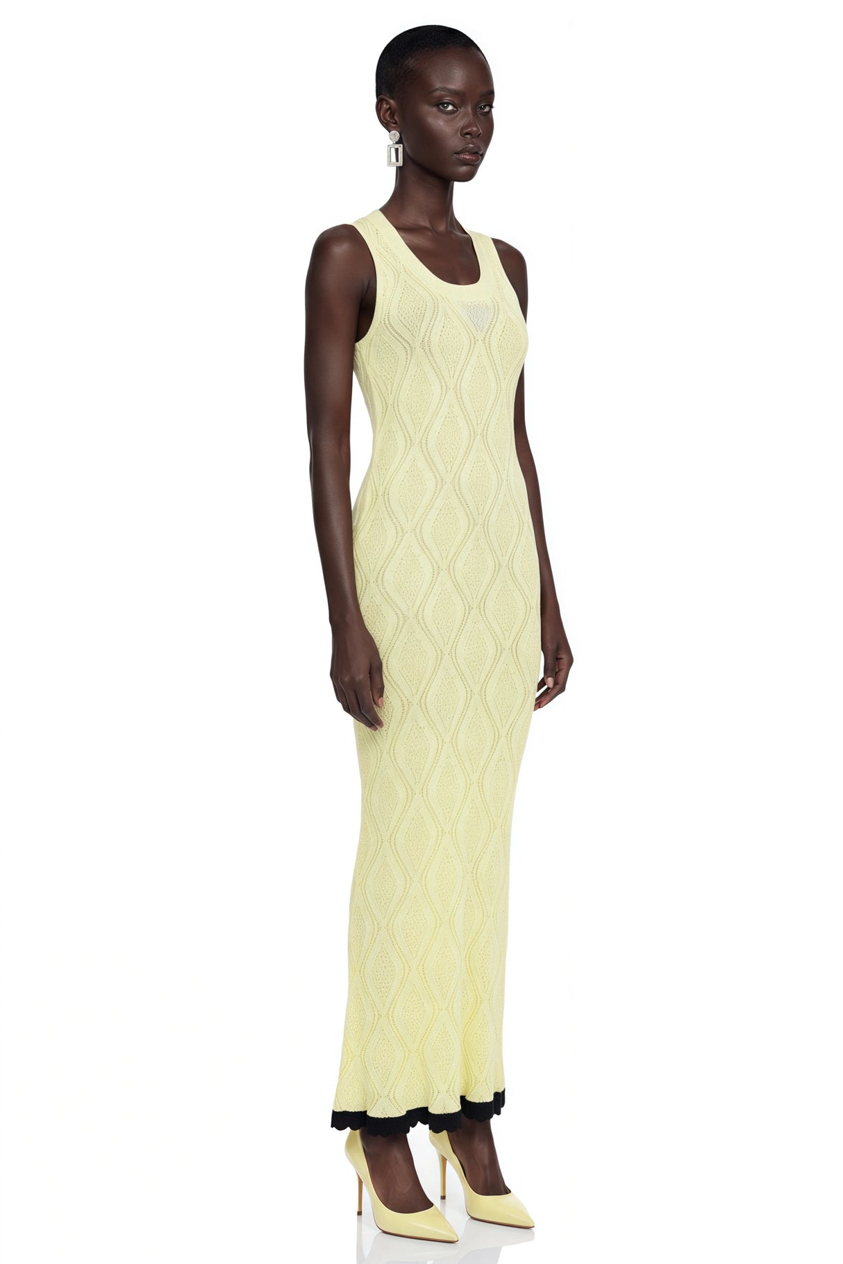 Vale Yellow UNeck Maxi Dress with Lace Trim