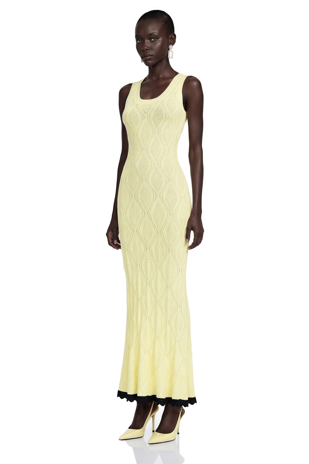 Vale Yellow UNeck Maxi Dress with Lace Trim