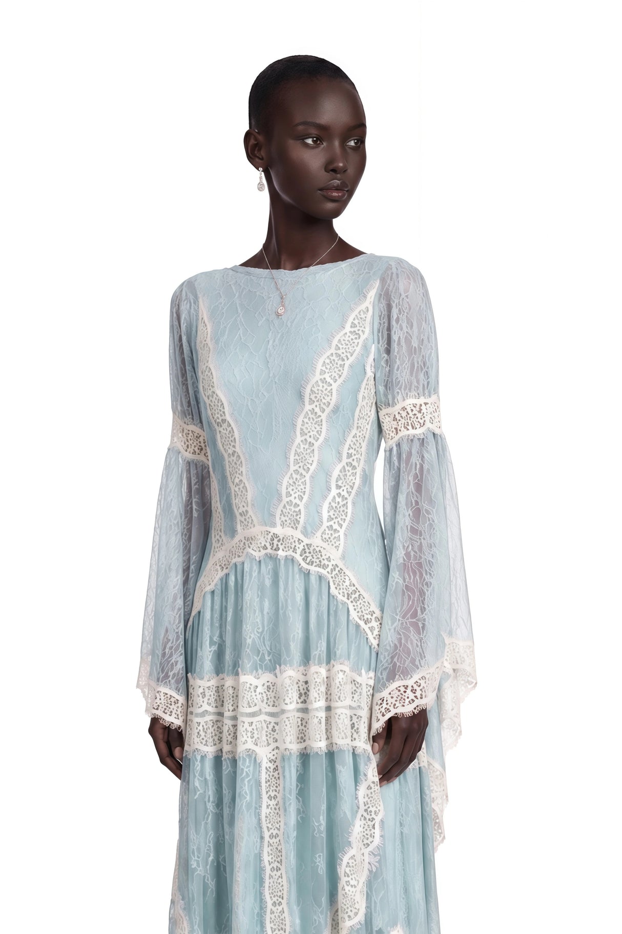Valentina Green Color Block Lace Maxi Dress