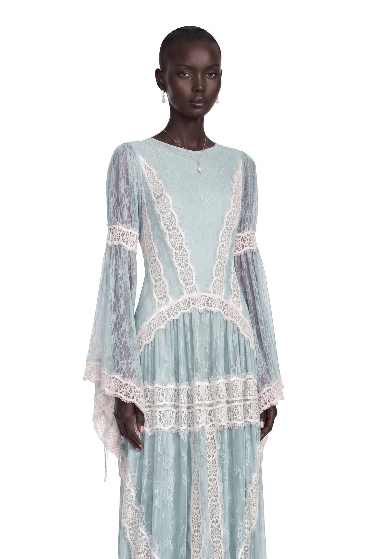Valentina Green Color Block Lace Maxi Dress