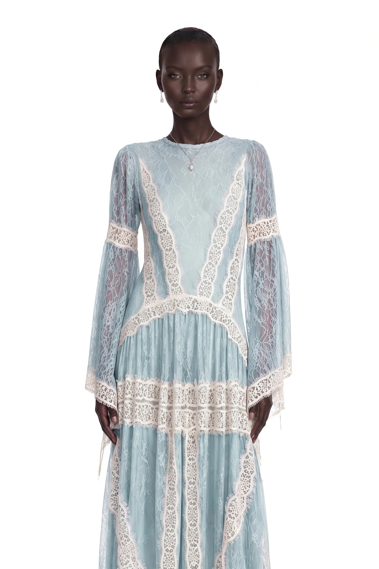Valentina Green Color Block Lace Maxi Dress