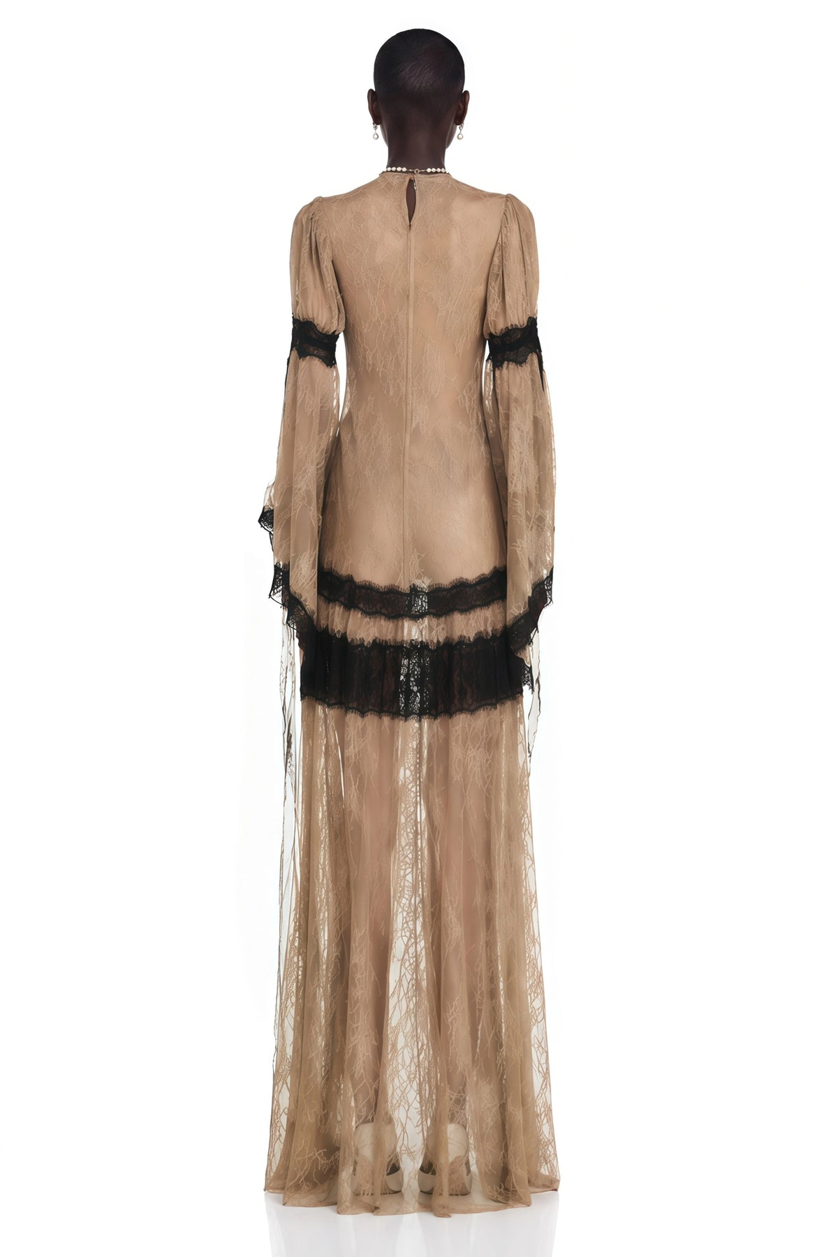Valentina Nude Color Block Lace Maxi Dress