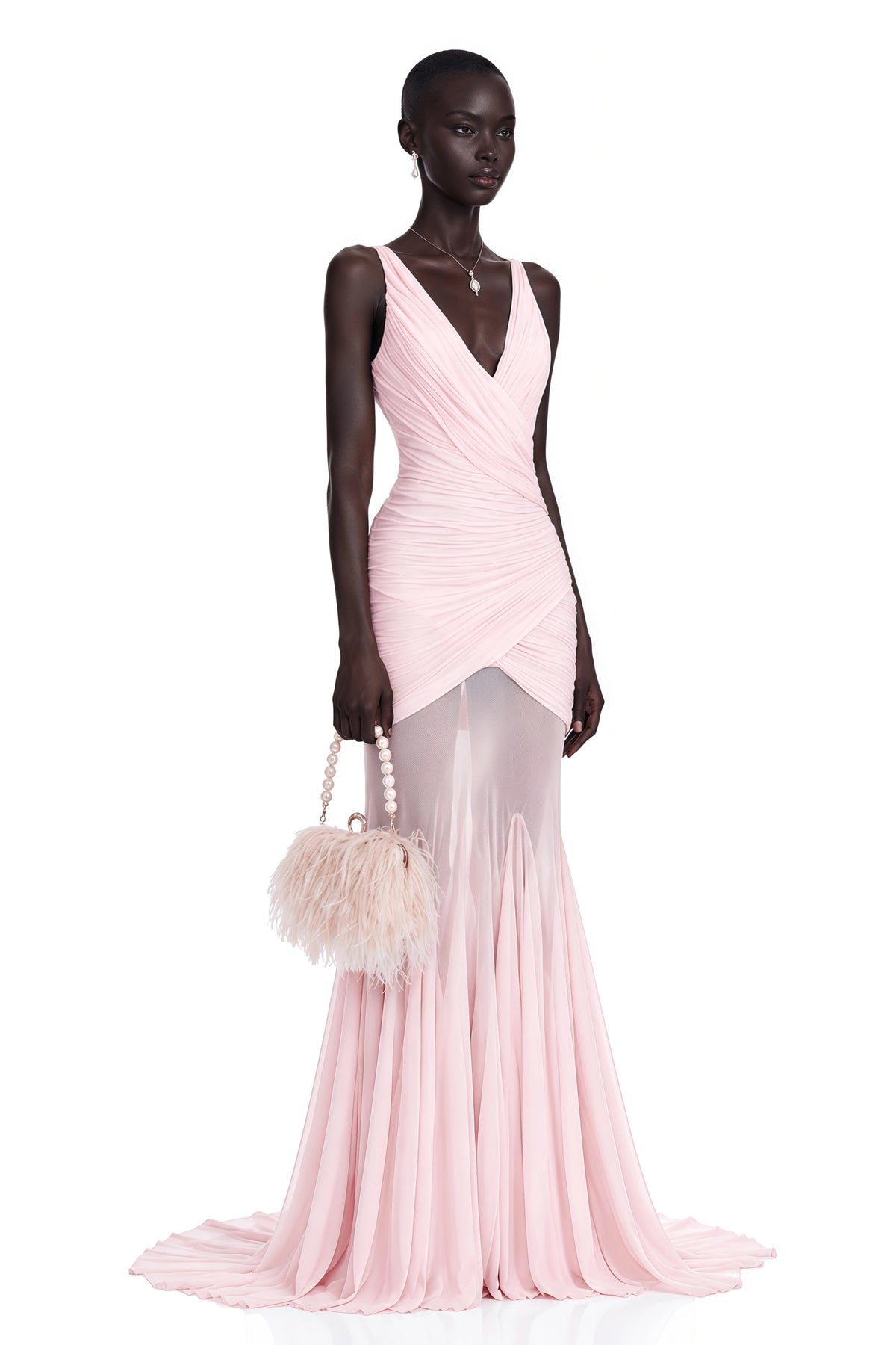 Valentina Pink VNeck Ruched Maxi Dress