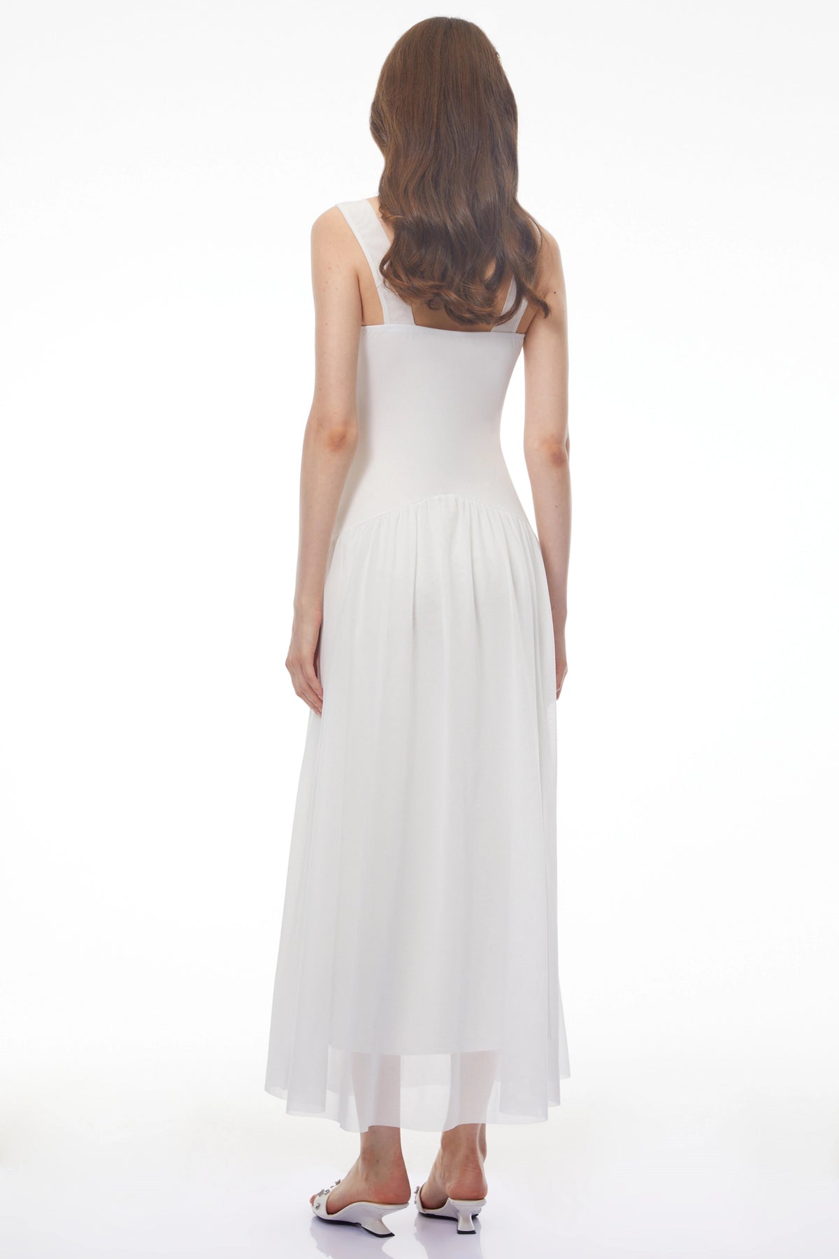 Valentina White Halterneck Ruched Maxi Dress