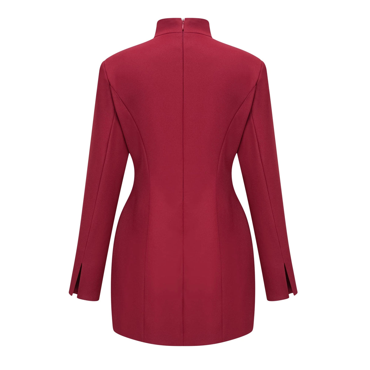 Valeria Burgundy Stand Collar Long Sleeve Mini Dress