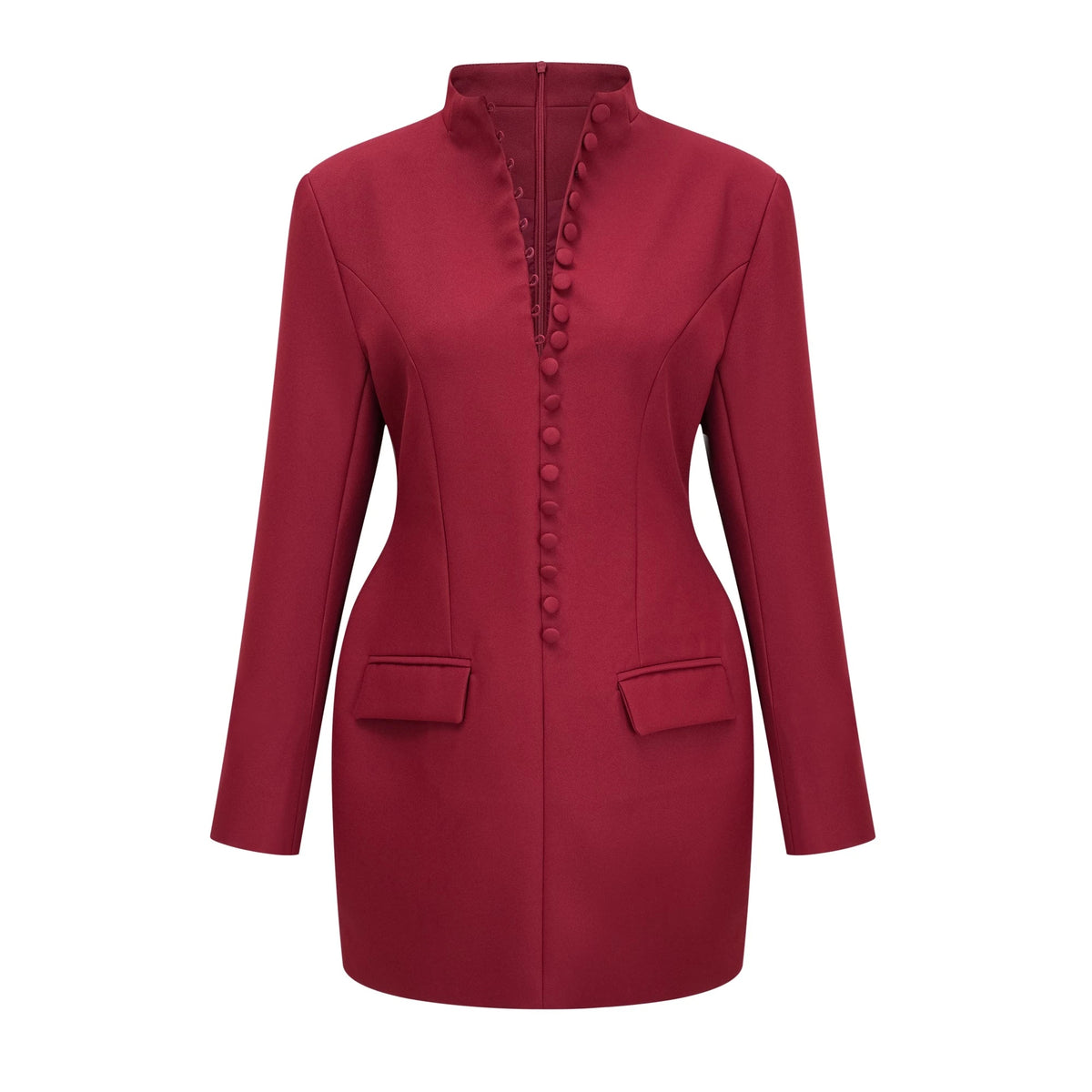 Valeria Burgundy Stand Collar Long Sleeve Mini Dress