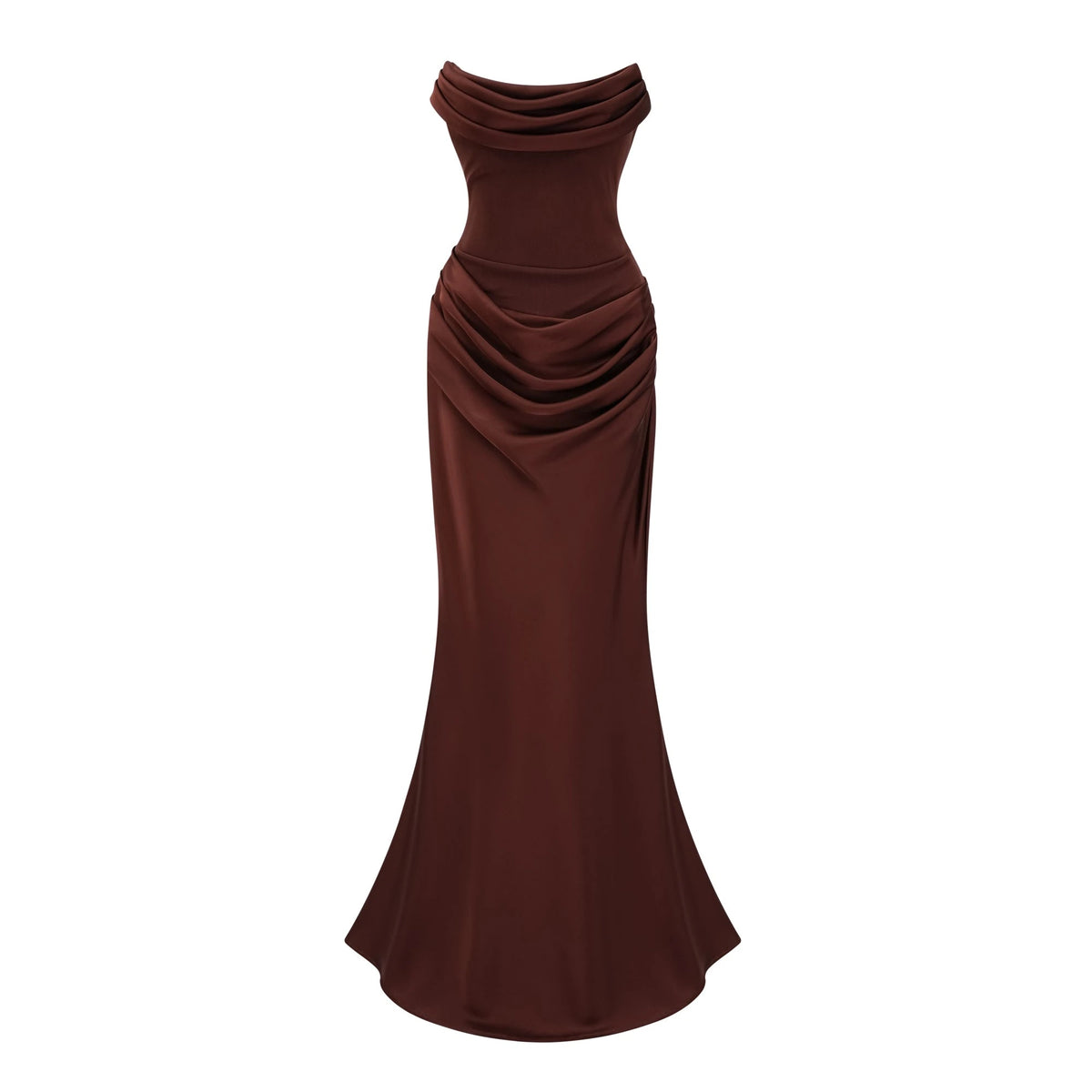 Vedette Brown Ruched Corset Maxi Dress Without Gloves