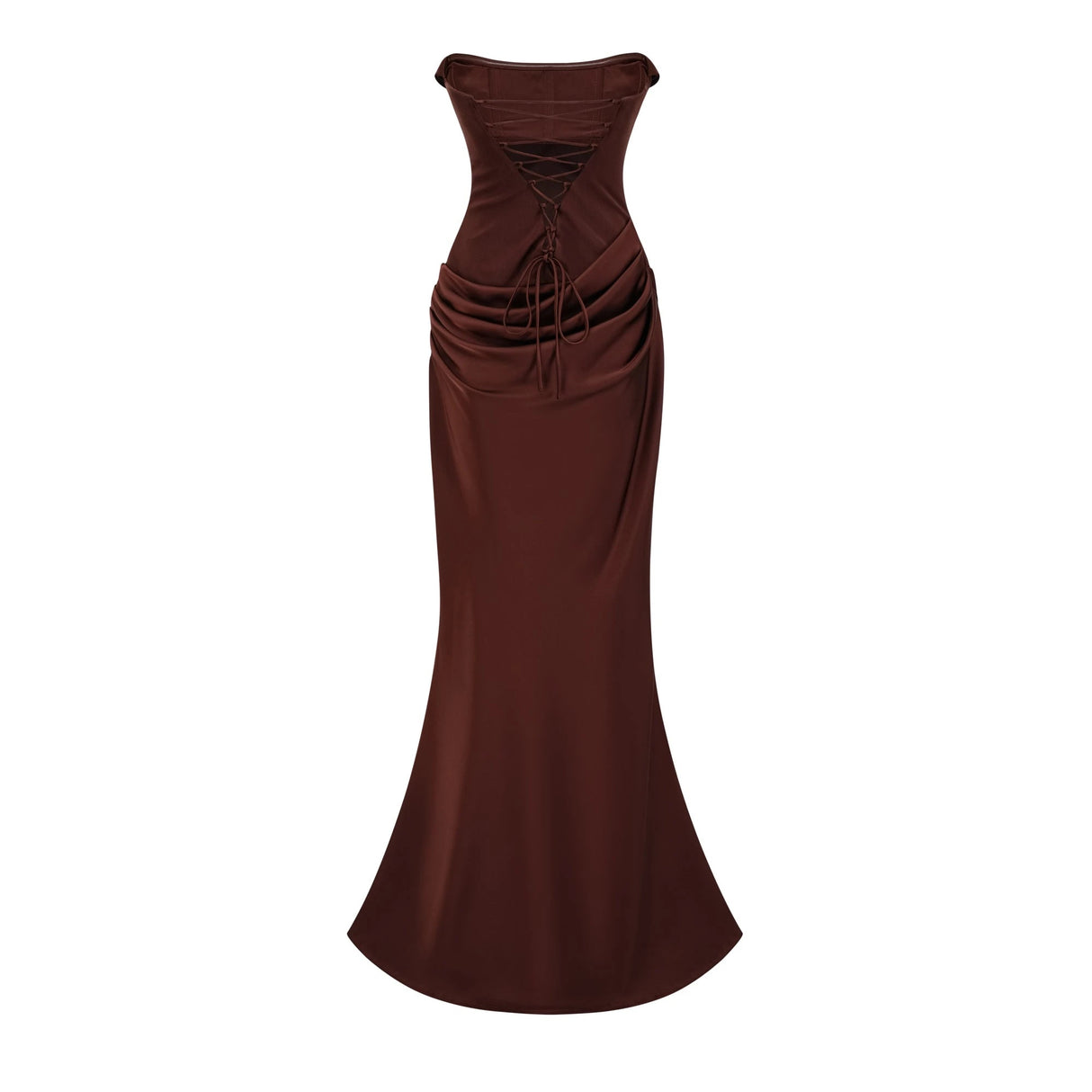 Vedette Brown Ruched Corset Maxi Dress Without Gloves