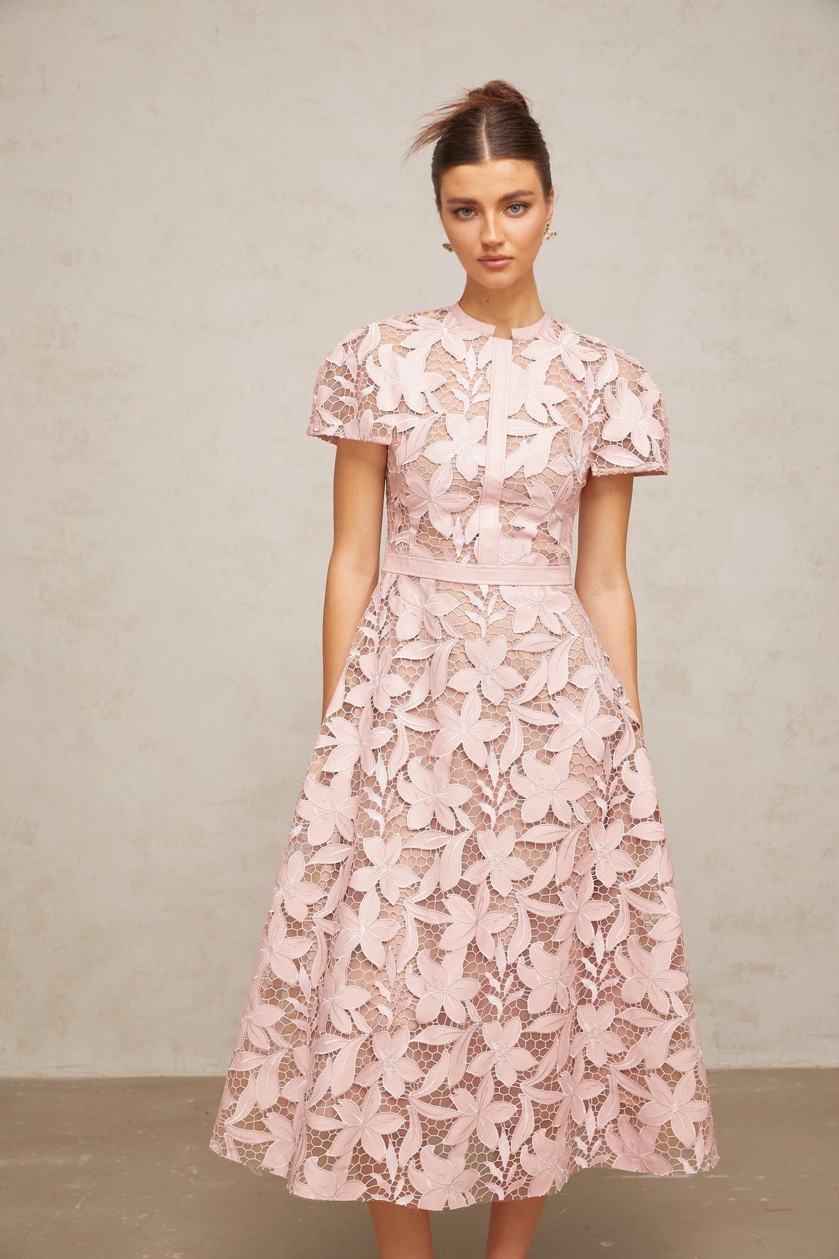 Vérane pink guipurelace midi dress