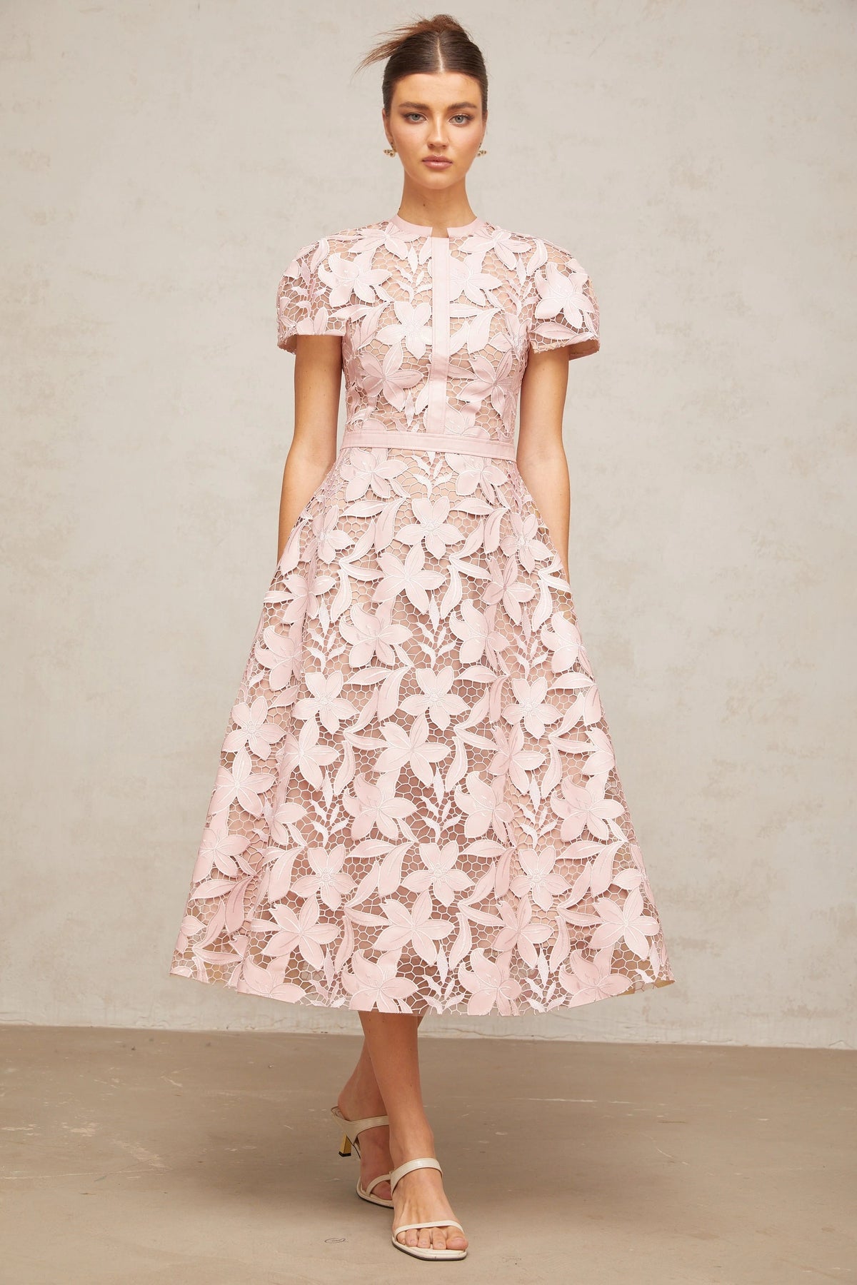 Vérane pink guipurelace midi dress