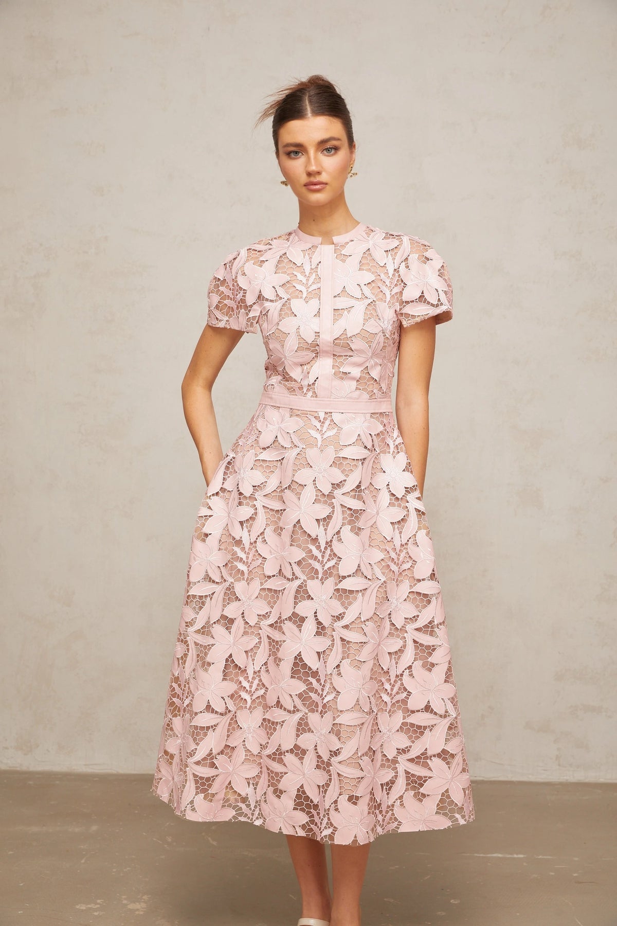 Vérane pink guipurelace midi dress