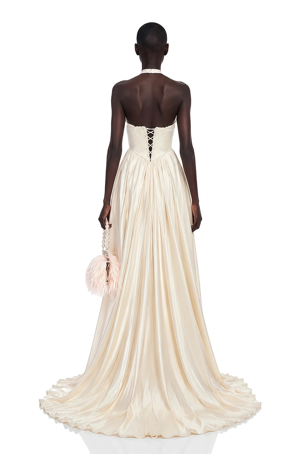 Veronique Champagne VNeck Maxi Dress with Train
