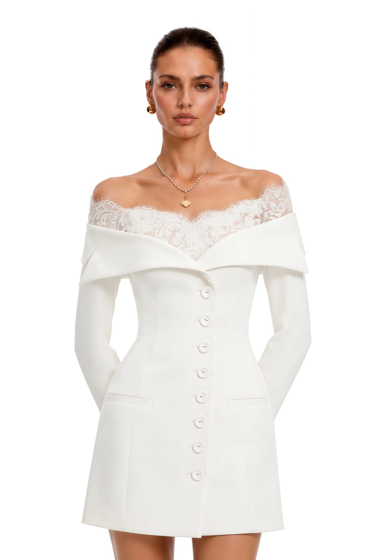 Vianne White Off Shoulder Mini Dress with Lace Trim