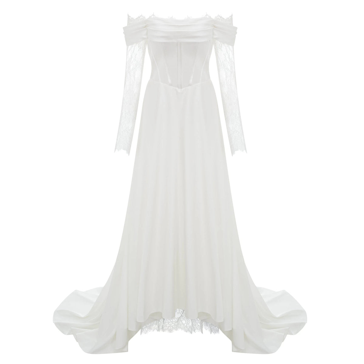 Víctor White OffShoulder Lace Panel Maxi Dress