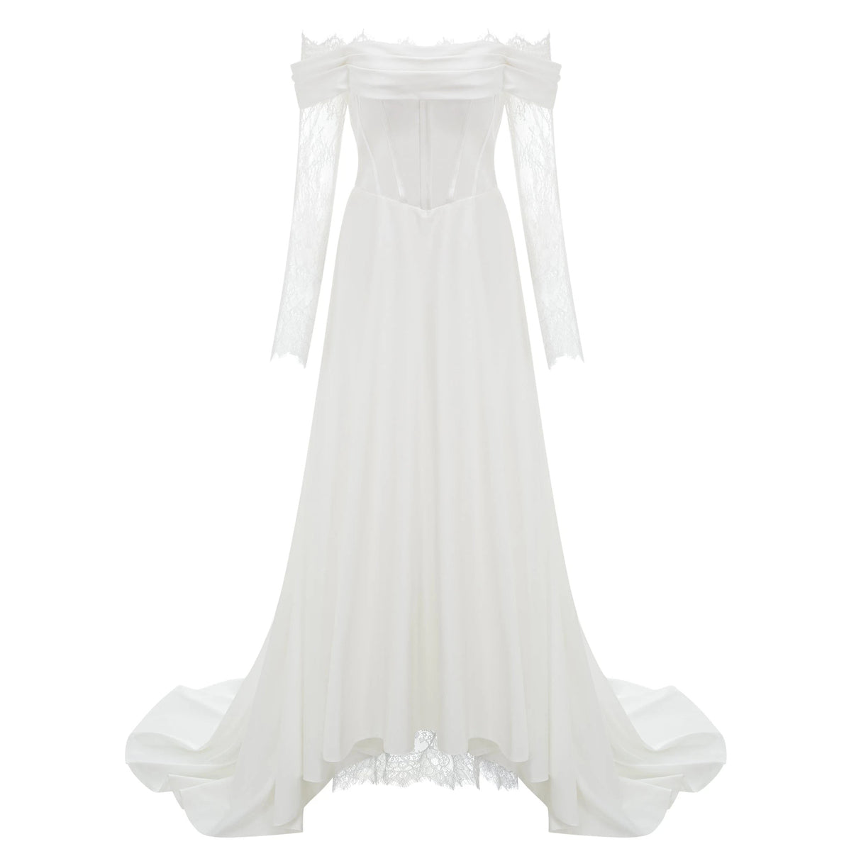 Víctor White OffShoulder Lace Panel Maxi Dress