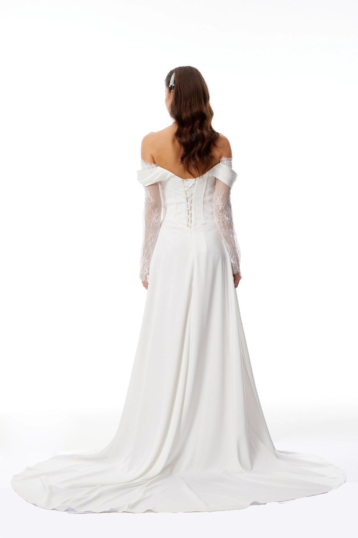 Víctor White OffShoulder Lace Panel Maxi Dress
