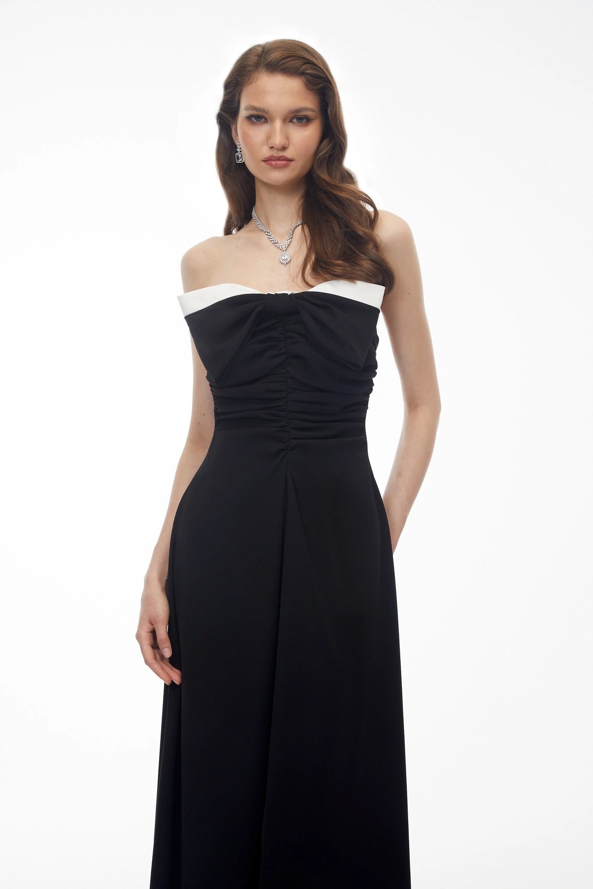 Victoria Color Block Off Shoulder Maxi Dress with Bow