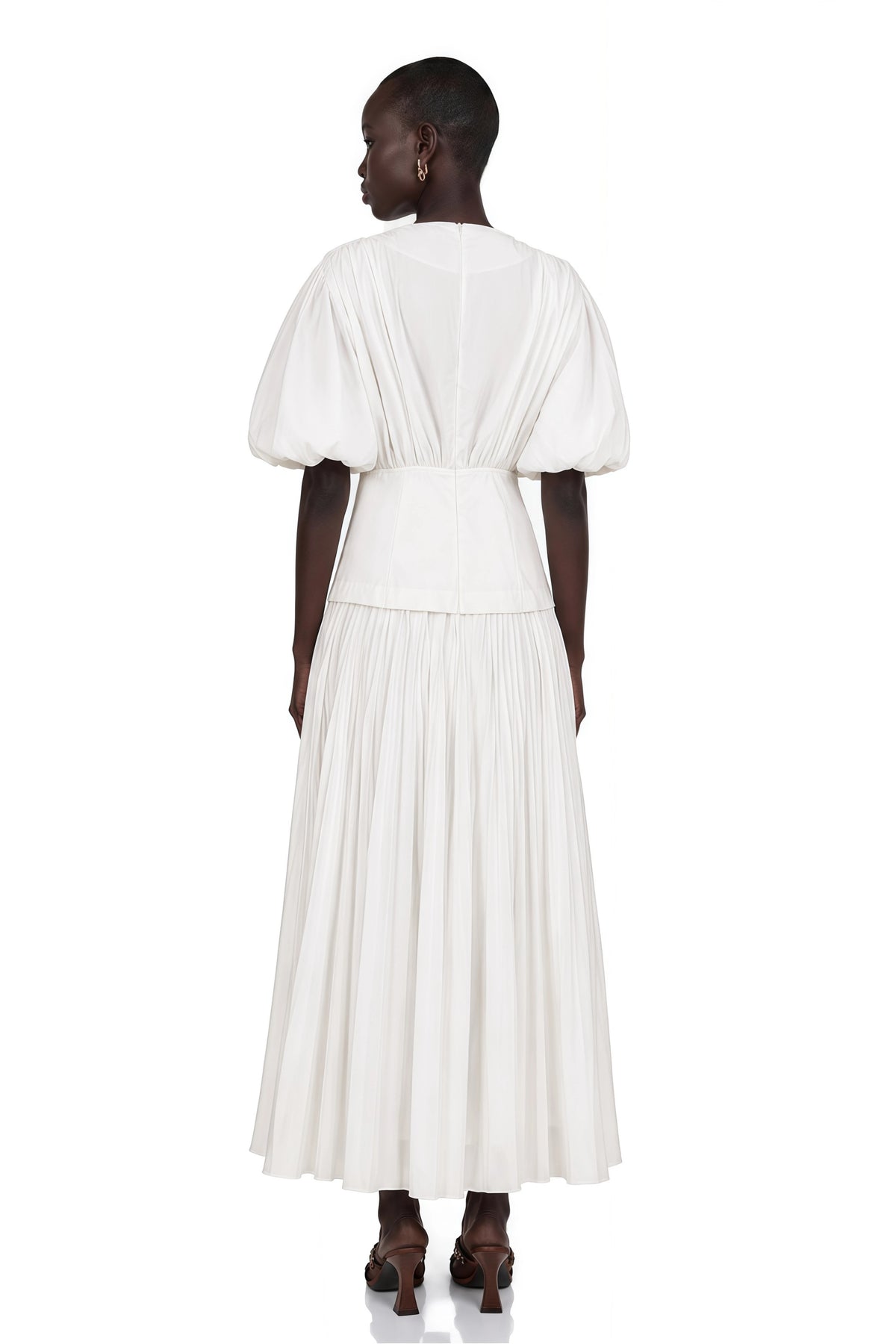 Vienne White LaceUp Pleated Maxi Dress
