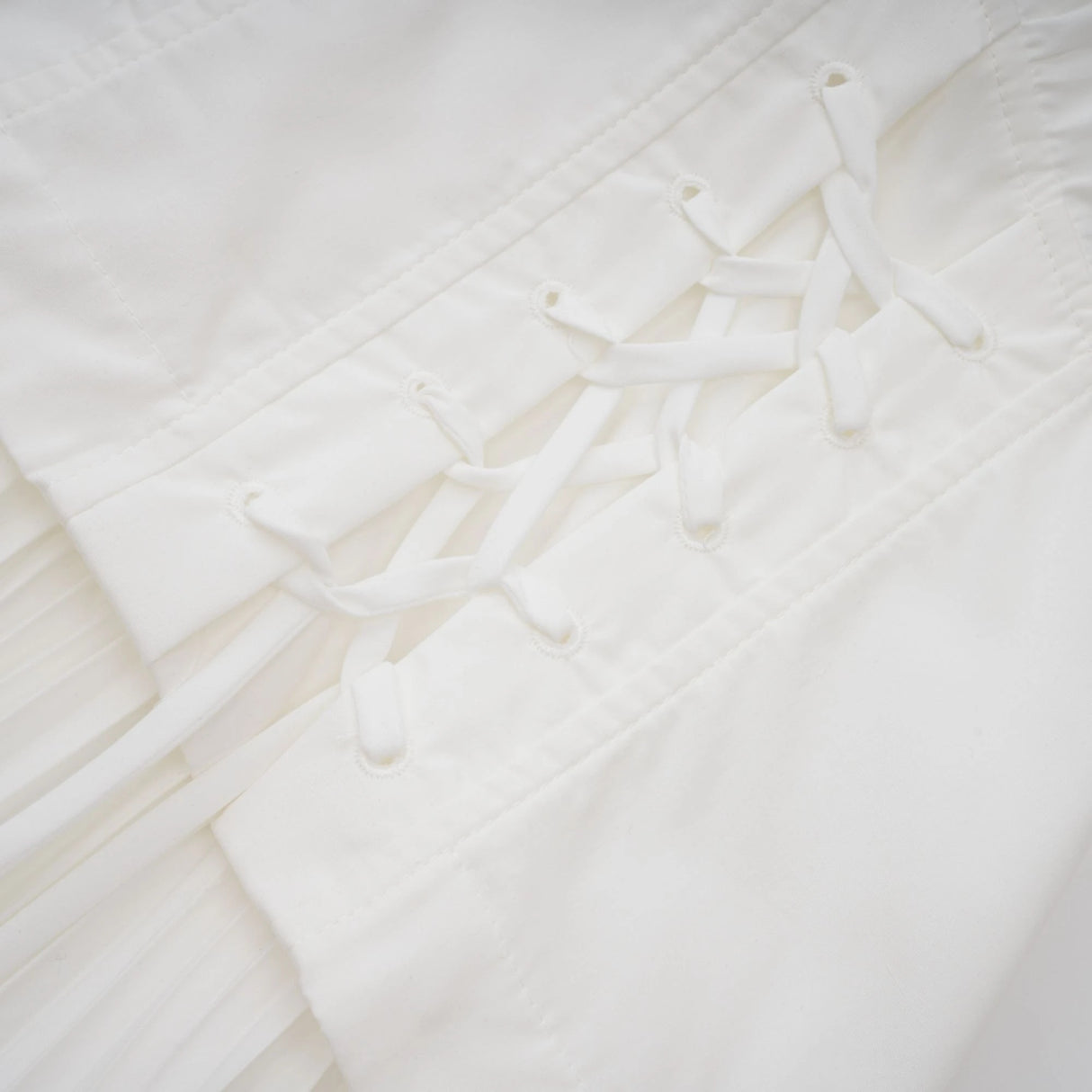 Vienne White LaceUp Pleated Maxi Dress