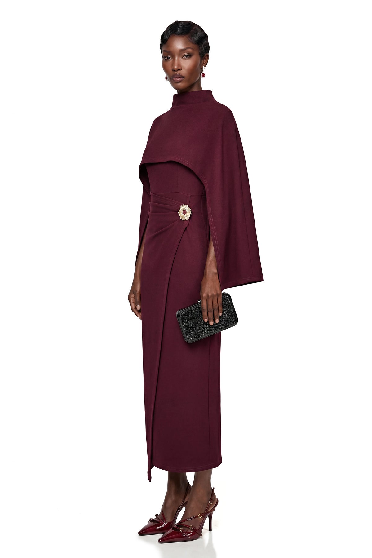 Violet Burgundy Cape Maxi Dress