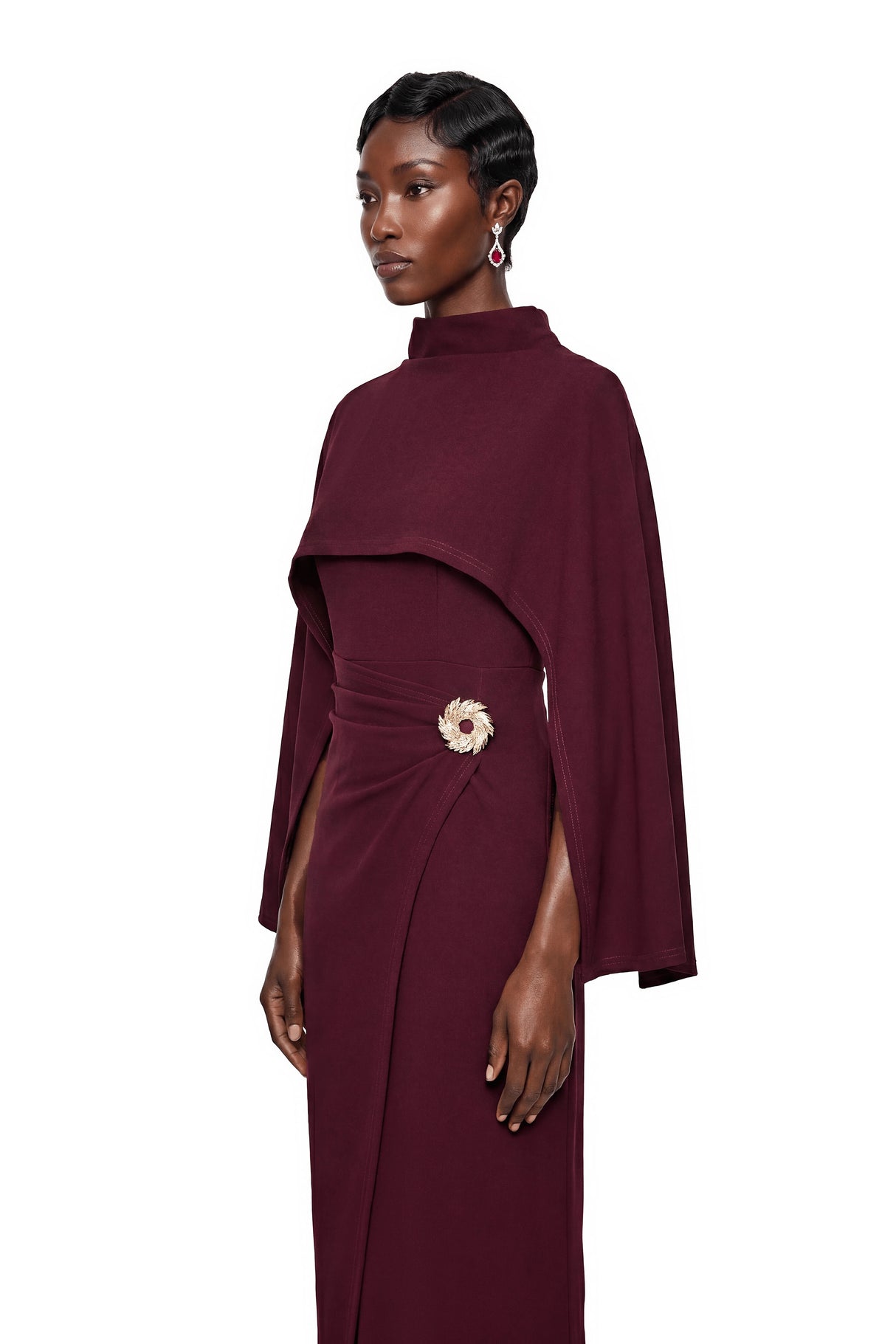 Violet Burgundy Cape Maxi Dress