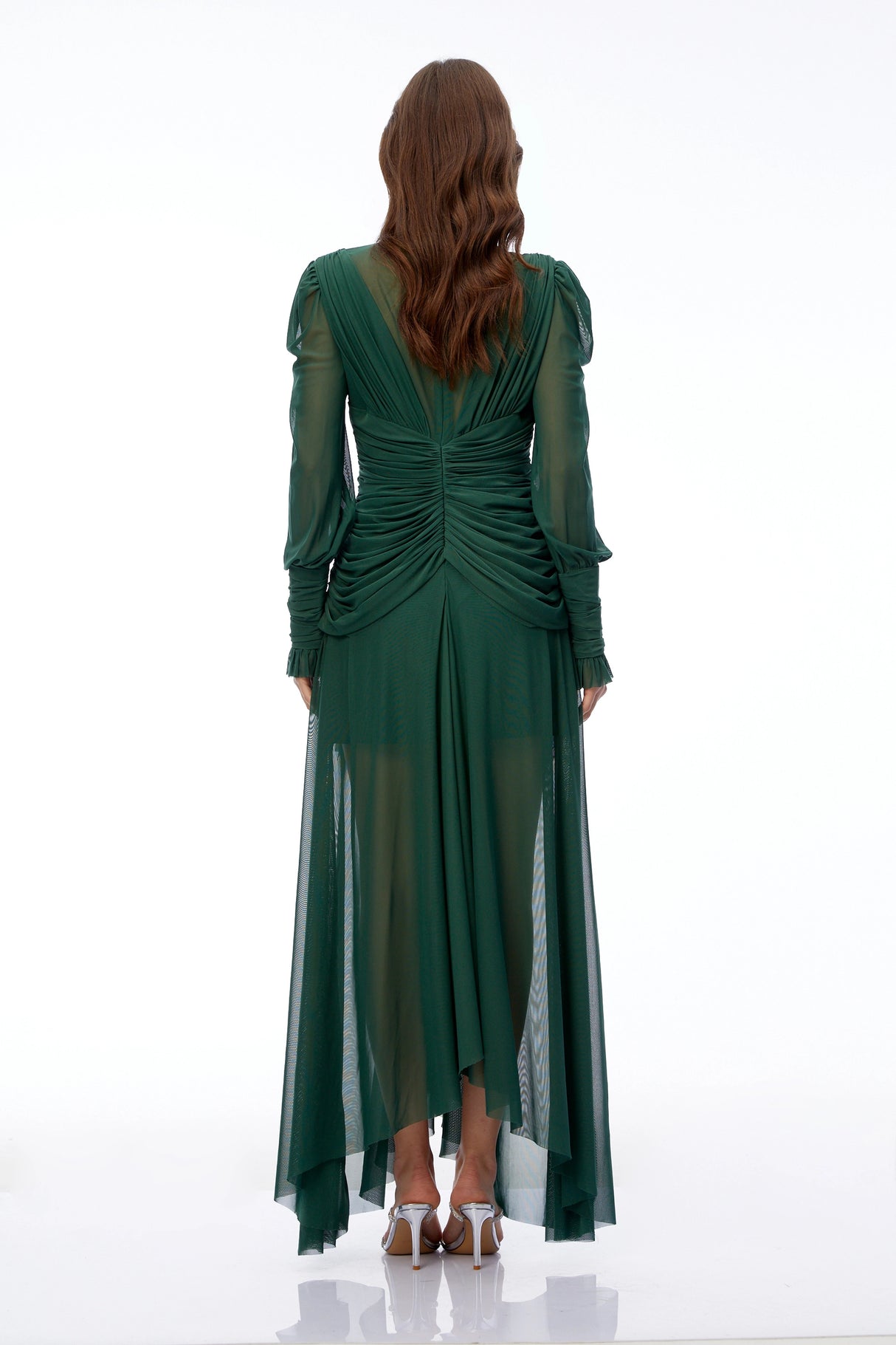 Wania Dark Green Cross Front Ruched Maxi Dress