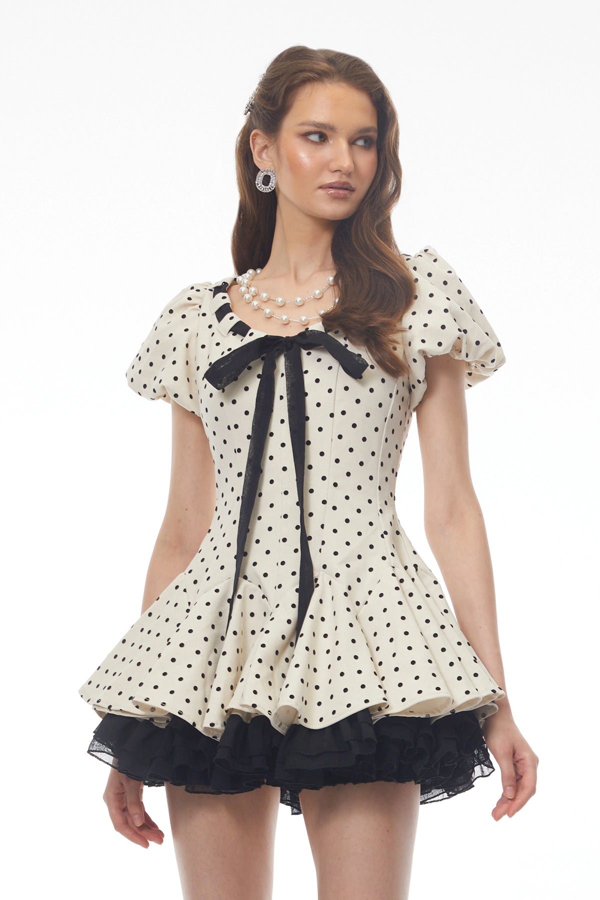 Wania White Polka Dot Mini Dress with TieFront