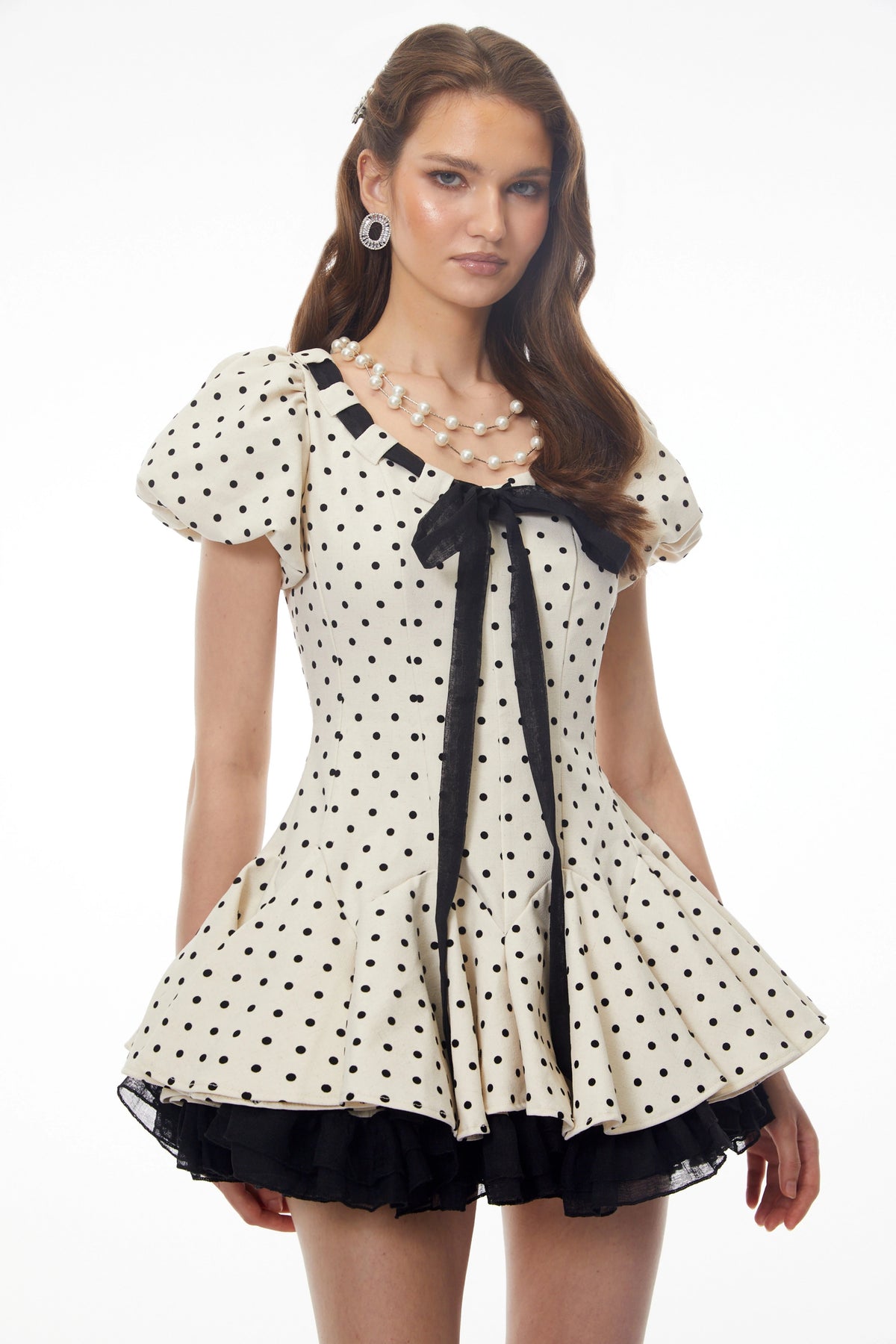 Wania White Polka Dot Mini Dress with TieFront