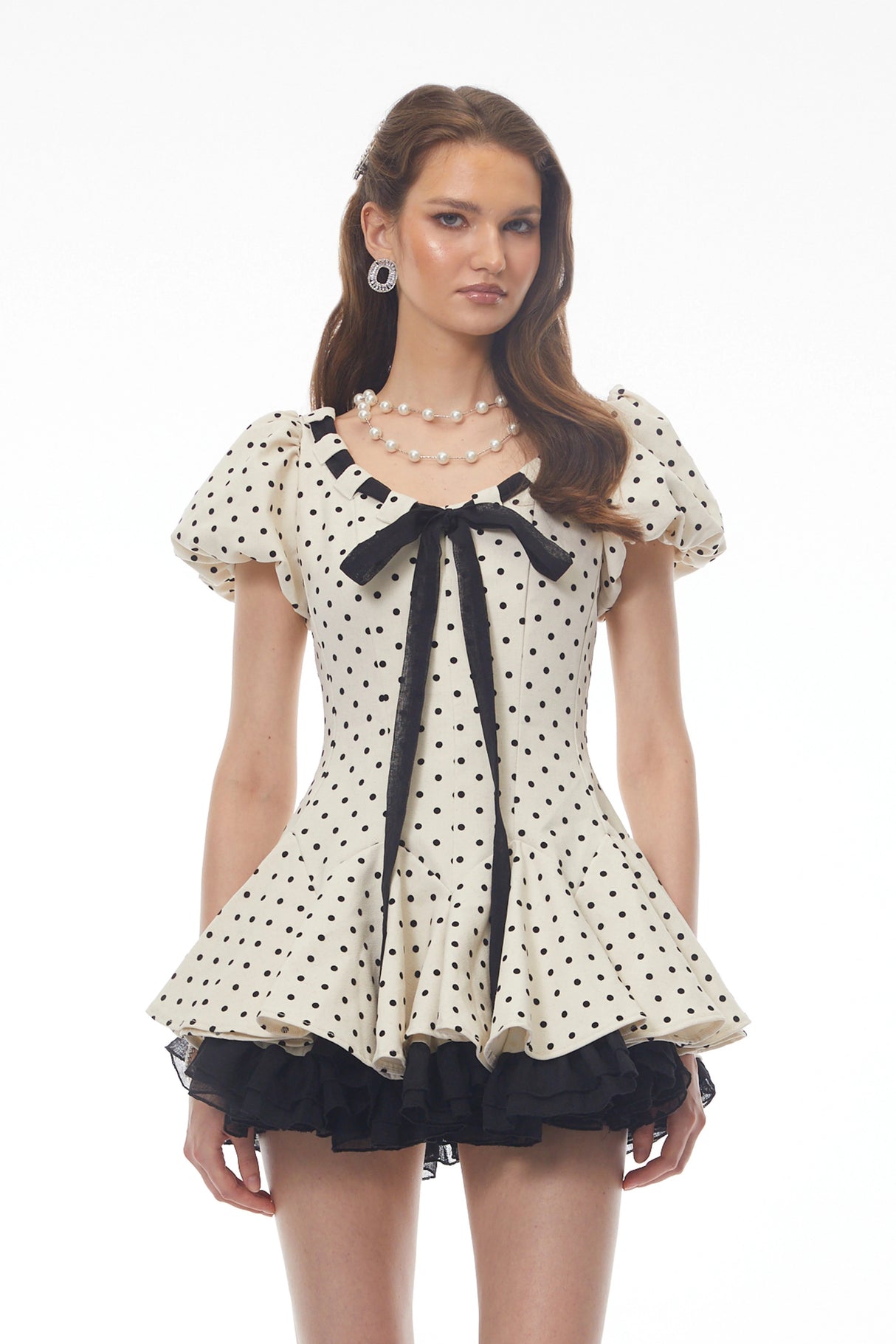 Wania White Polka Dot Mini Dress with TieFront
