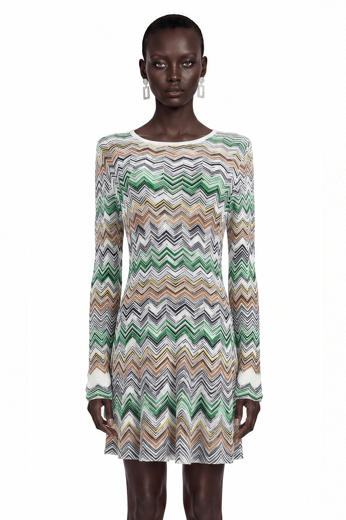 Wendy Green Zigzag Weave Long Sleeve Midi Dress