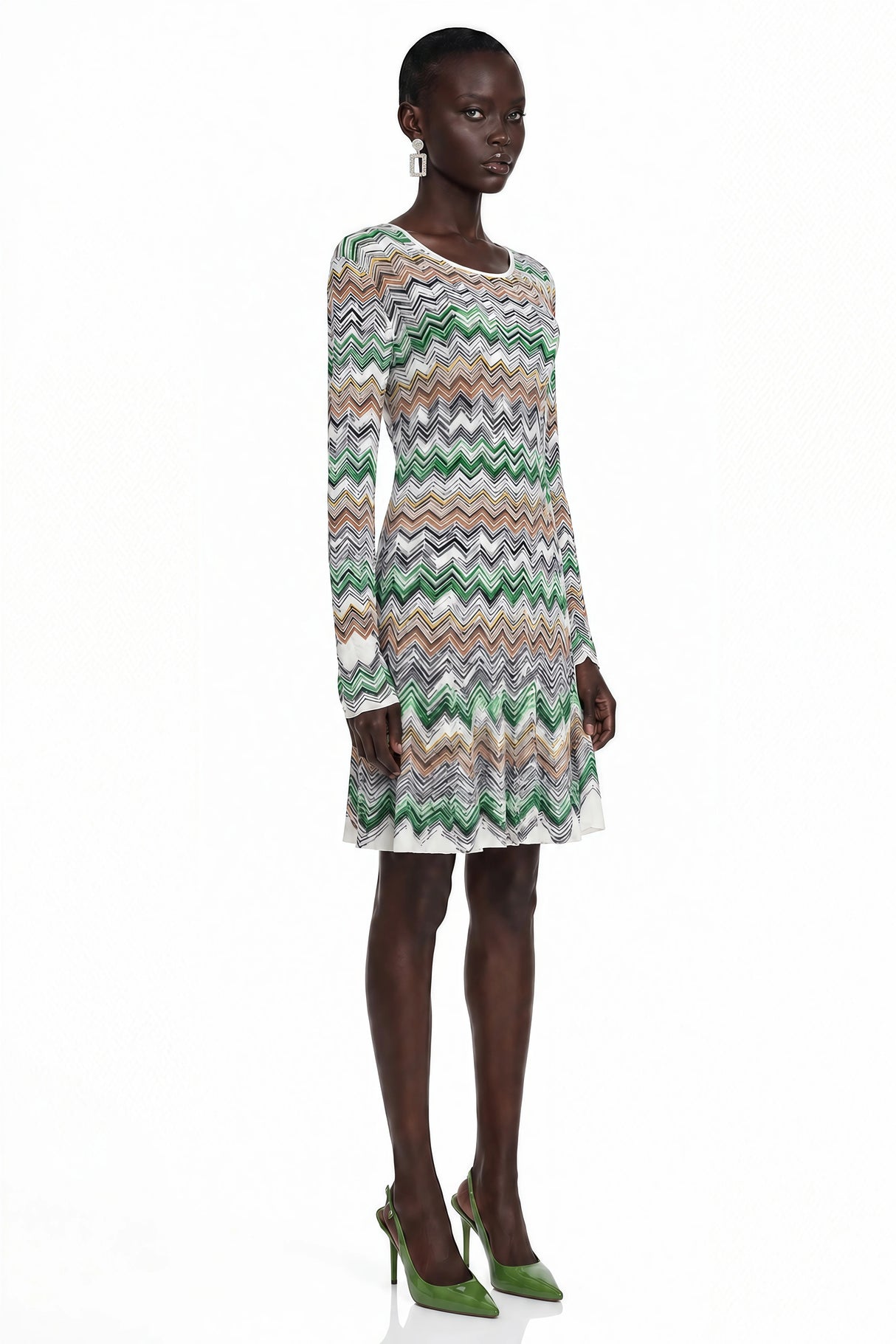 Wendy Green Zigzag Weave Long Sleeve Midi Dress