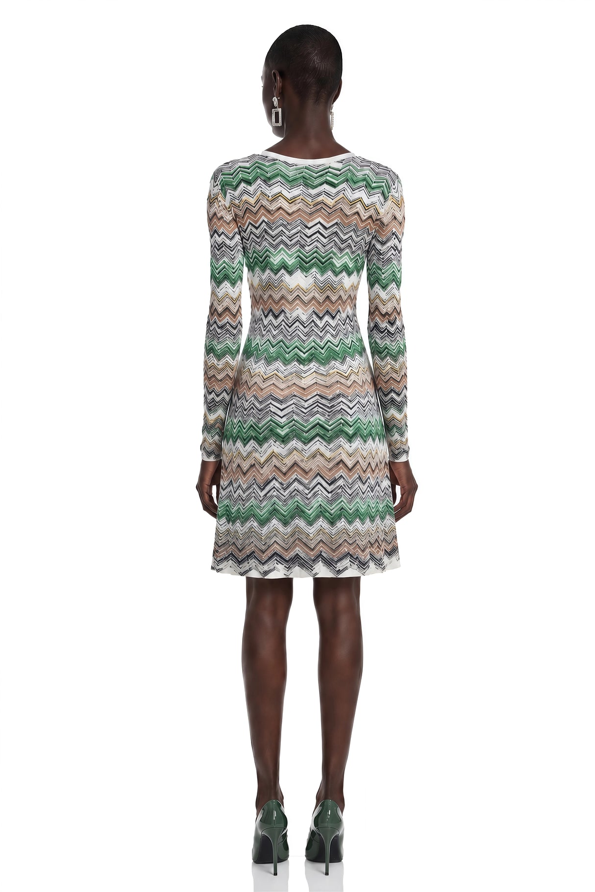 Wendy Green Zigzag Weave Long Sleeve Midi Dress