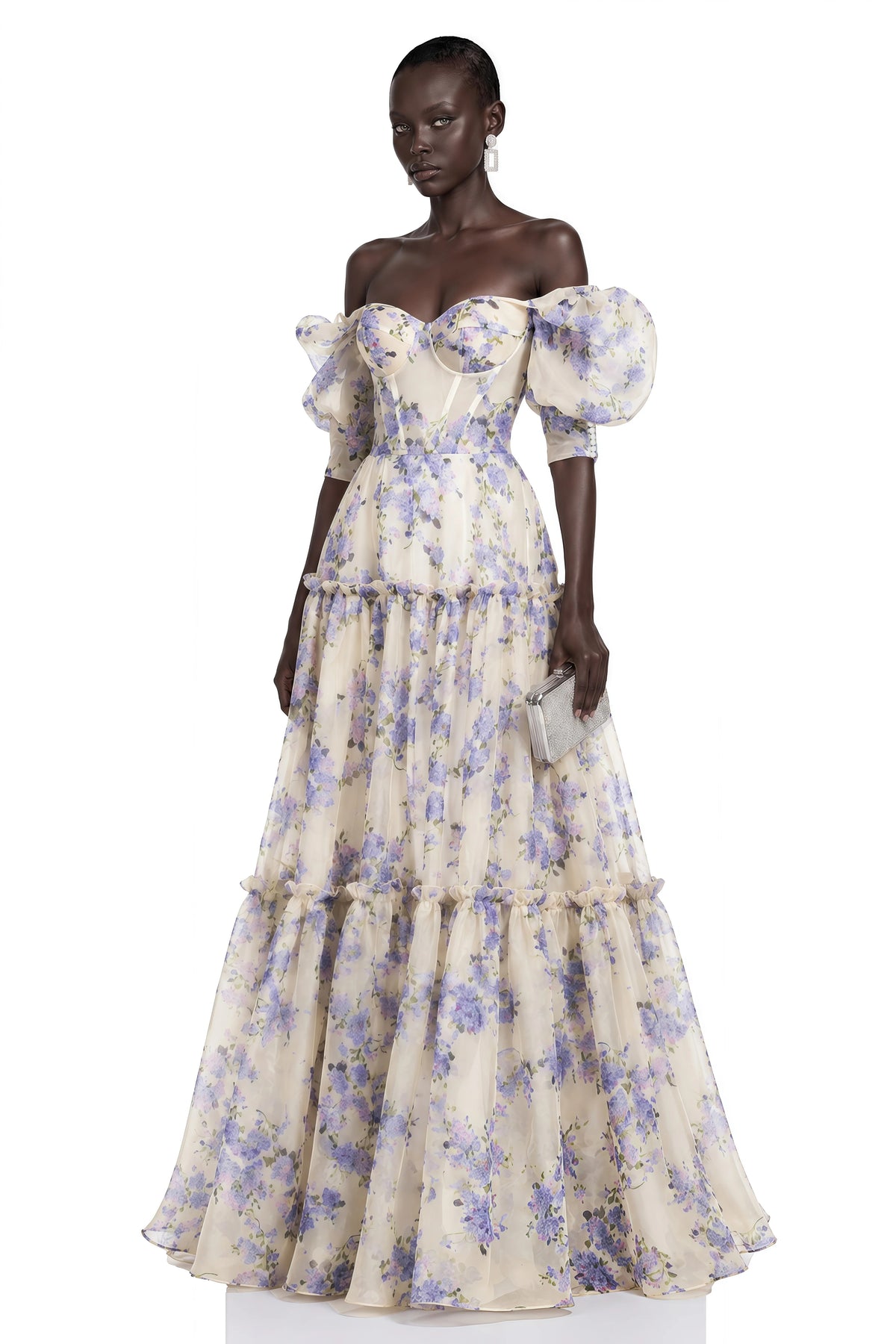 Wheat Purple Floral Print Ruffled Maxi Dress