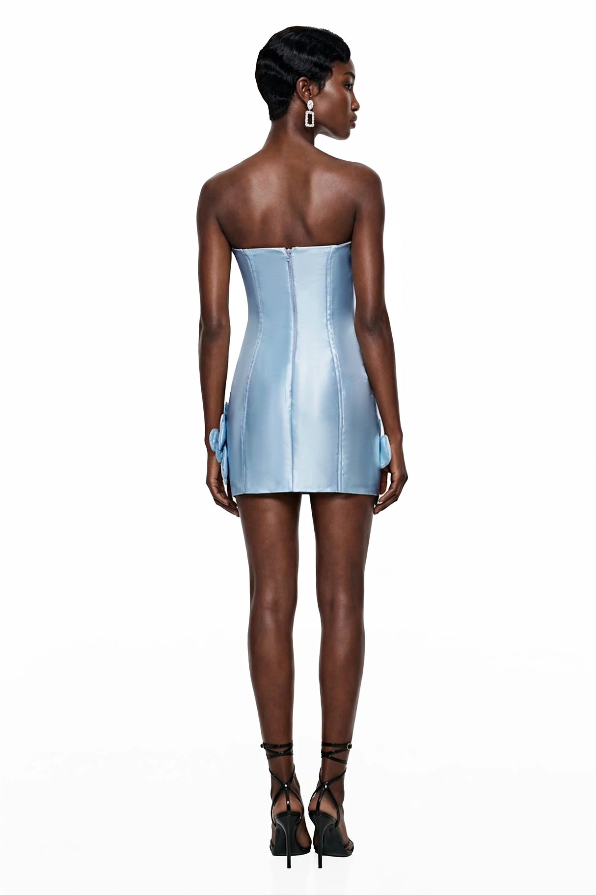 Widaad Blue Off Shoulder Mini Dress with 3D Petals